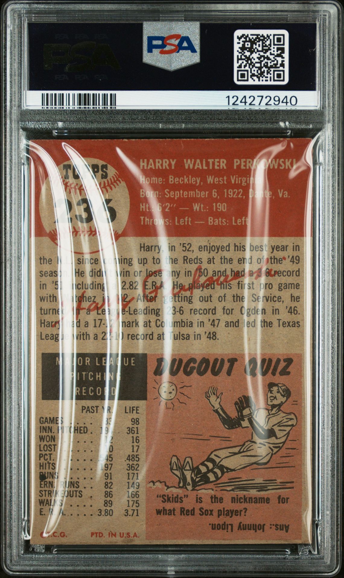 1953 Topps Harry Perkowski #236 Good 2 back