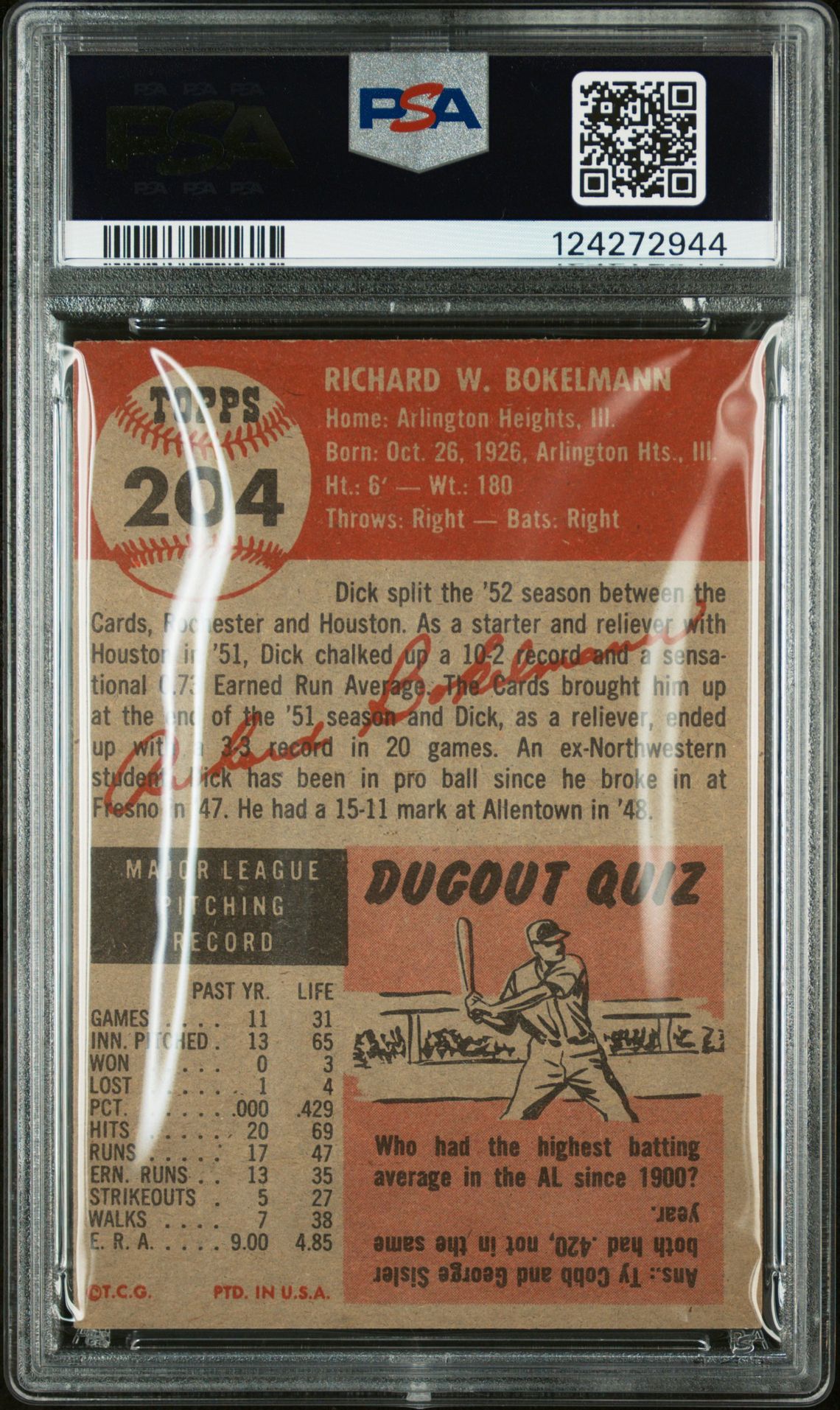 1953 Topps Dick Bokelmann #204 Ex 5 back