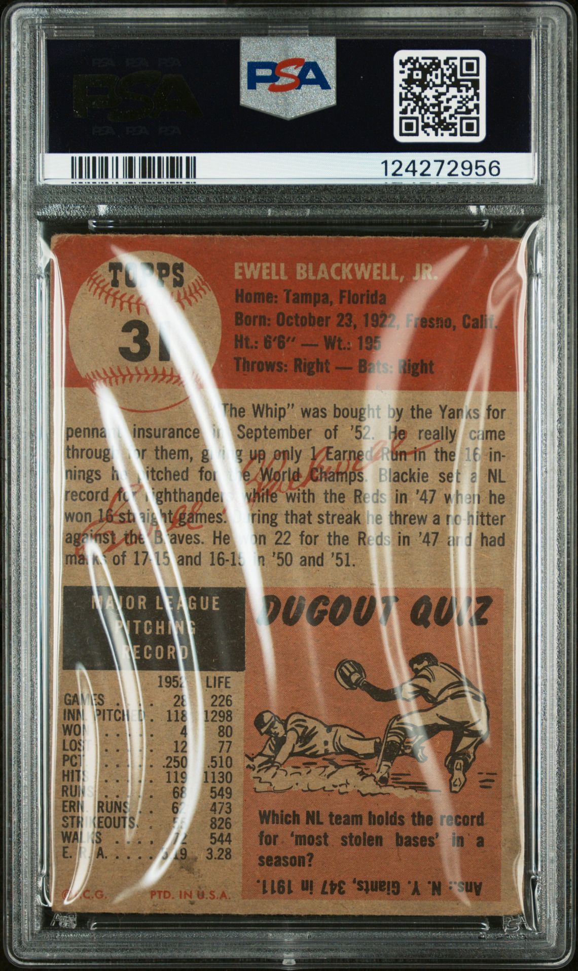 1953 Topps Ewell Blackwell #31 Good 2 back