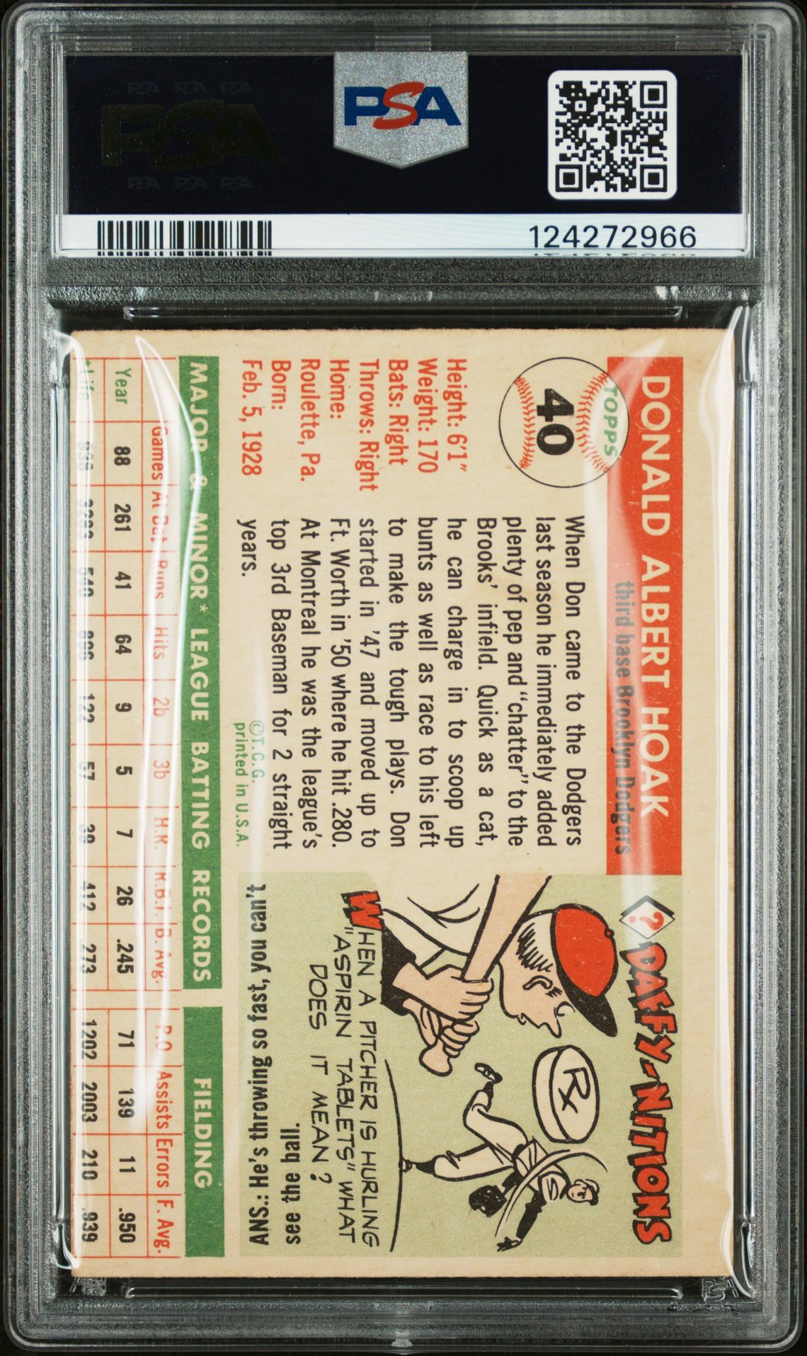 1955 Topps Don Hoak #40 Vg-Ex 4 (Mc) back