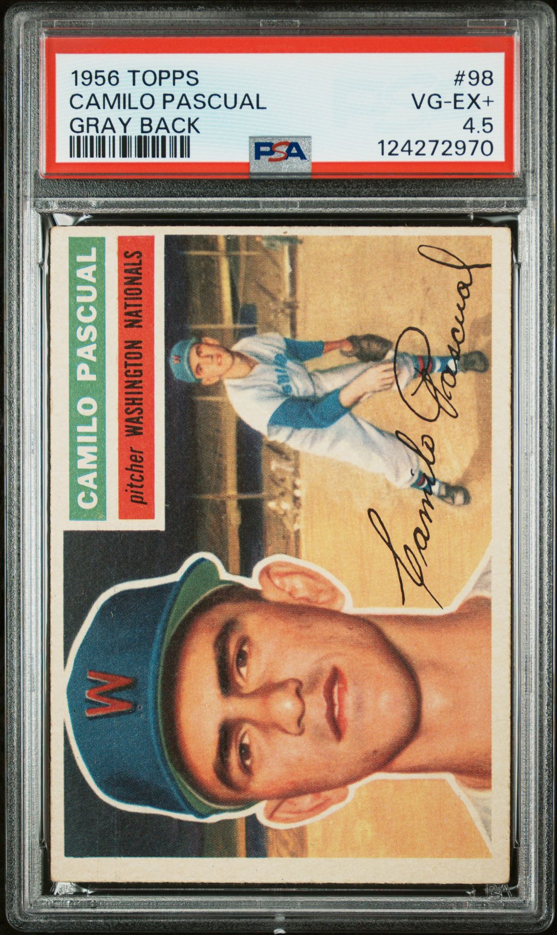 1956 Topps Camilo Pascual #98 (Gray Back) Vg-Ex+ 4.5 front