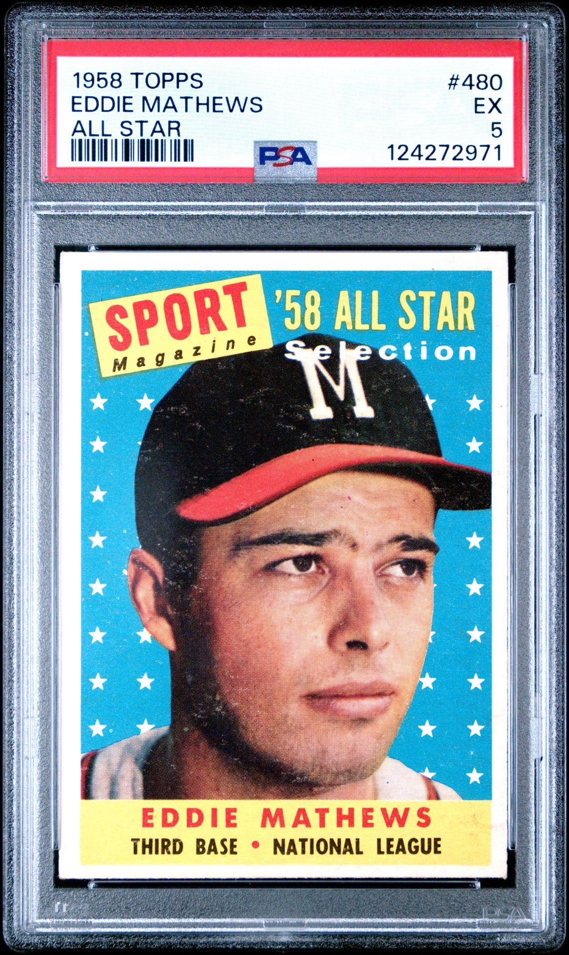 1958 Topps Eddie Mathews #480 (All Star) Ex 5 front