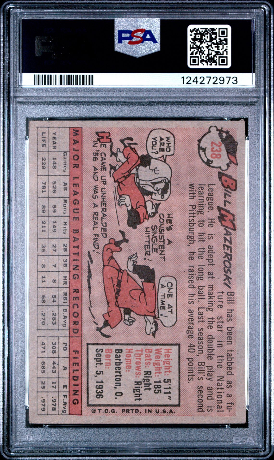 1958 Topps Bill Mazeroski #238 Vg-Ex 4 back