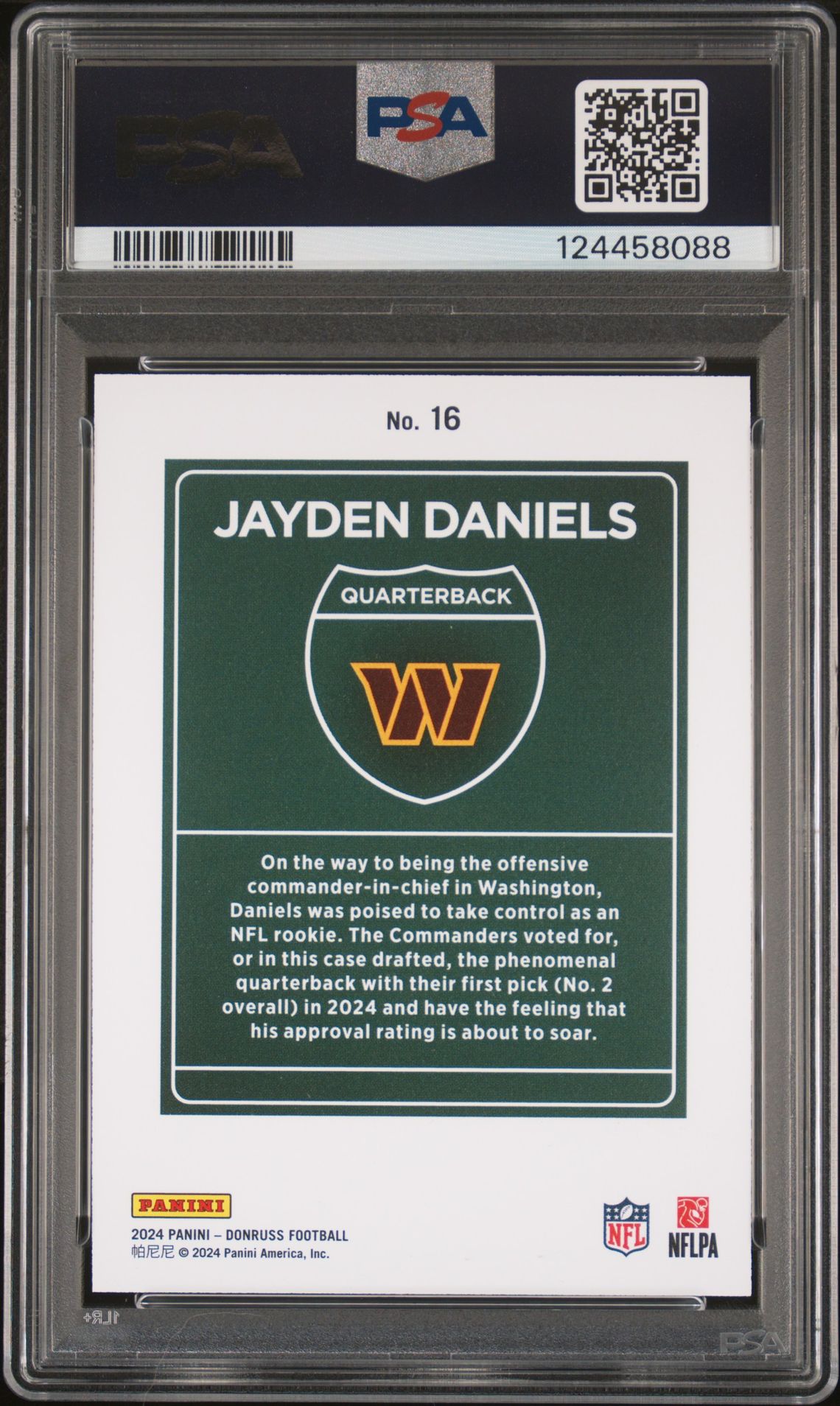2024 Panini Donruss Downtown! Jayden Daniels #16 Gem Mt 10 back