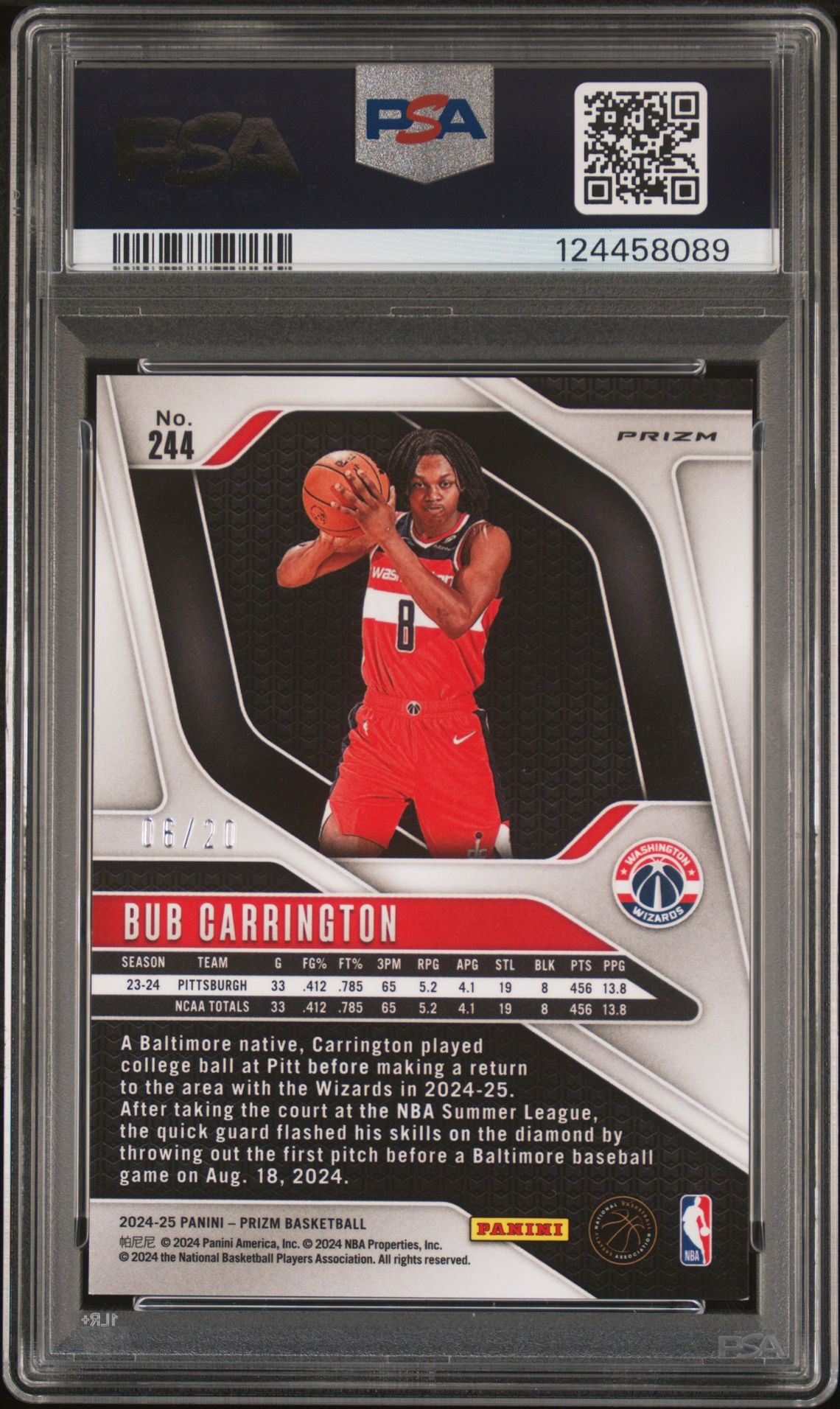 2024 Panini Prizm Bub Carrington #244 (Cherry Blossom Choice) Mint 9 back