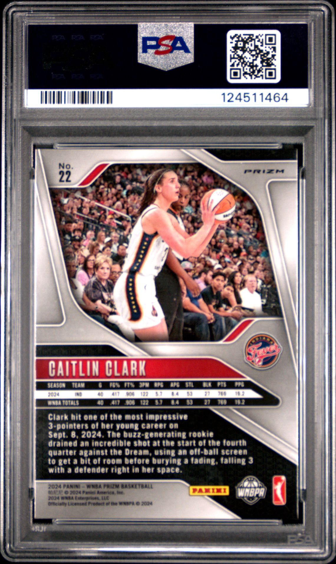 2024 Panini Prizm Wnba Caitlin Clark #22 (Orange Ice) Mint 9 back