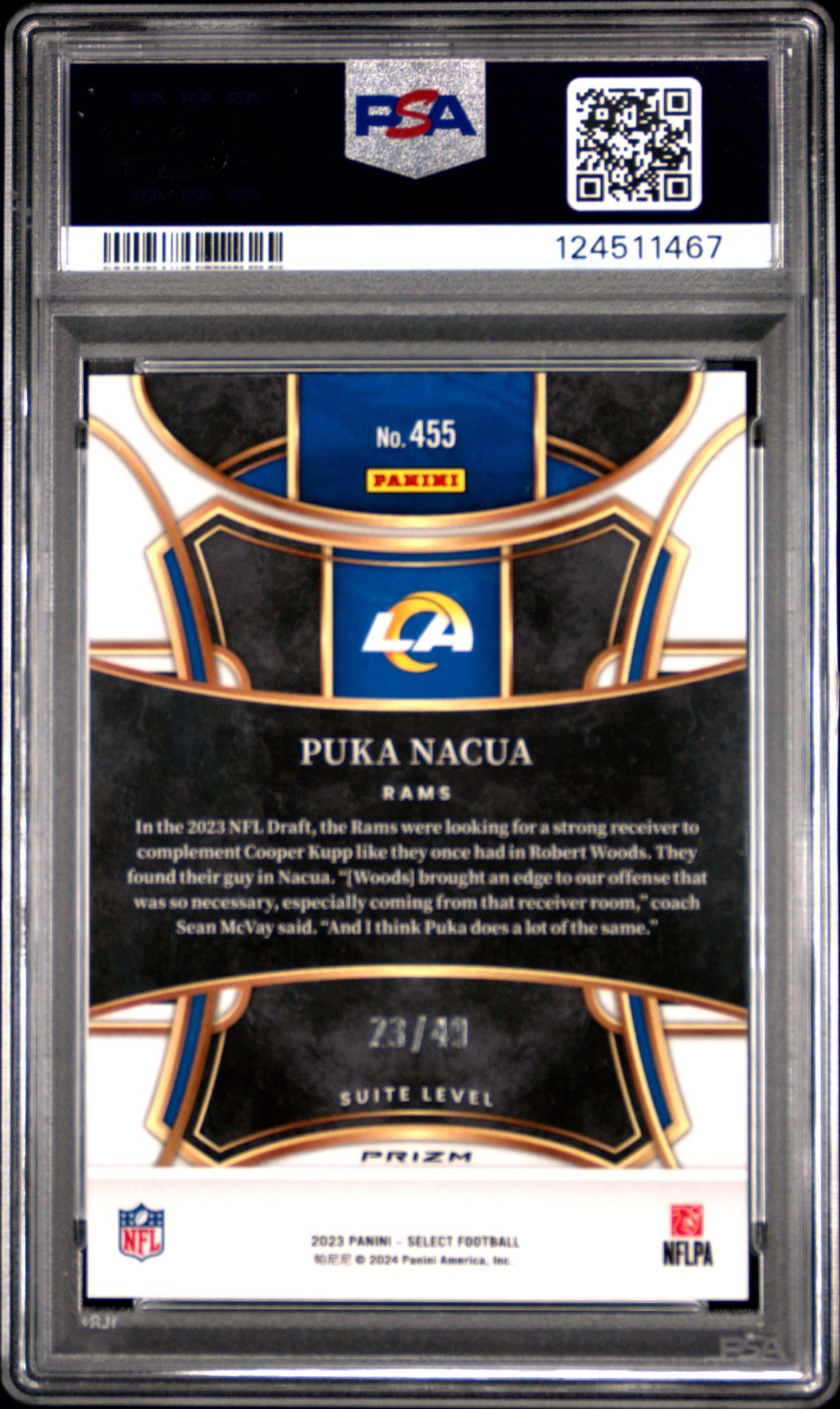 2023 Panini Select Puka Nacua #455 (Red Disco Prizm) Gem Mt 10 back
