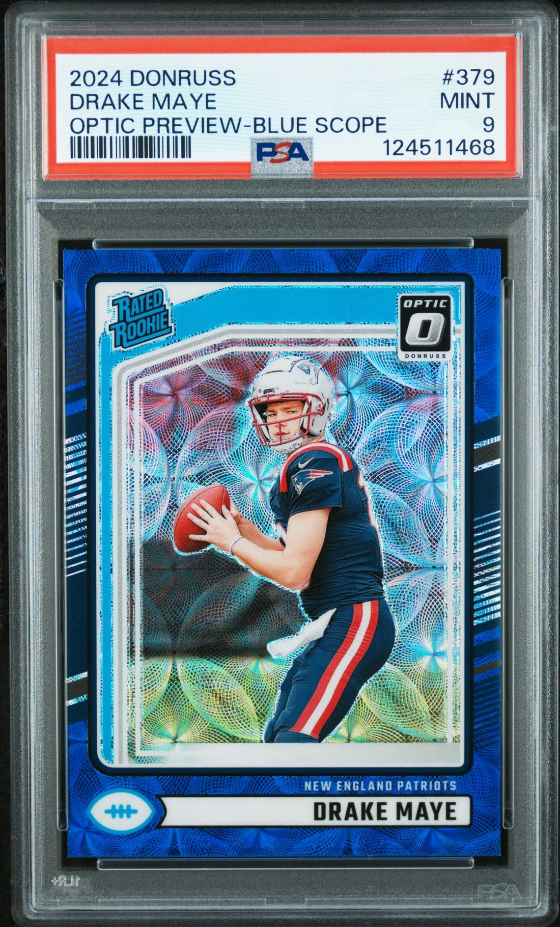 2024 Panini Donruss Drake Maye #379 (Optic Preview-Blue Scope) Mint 9 front