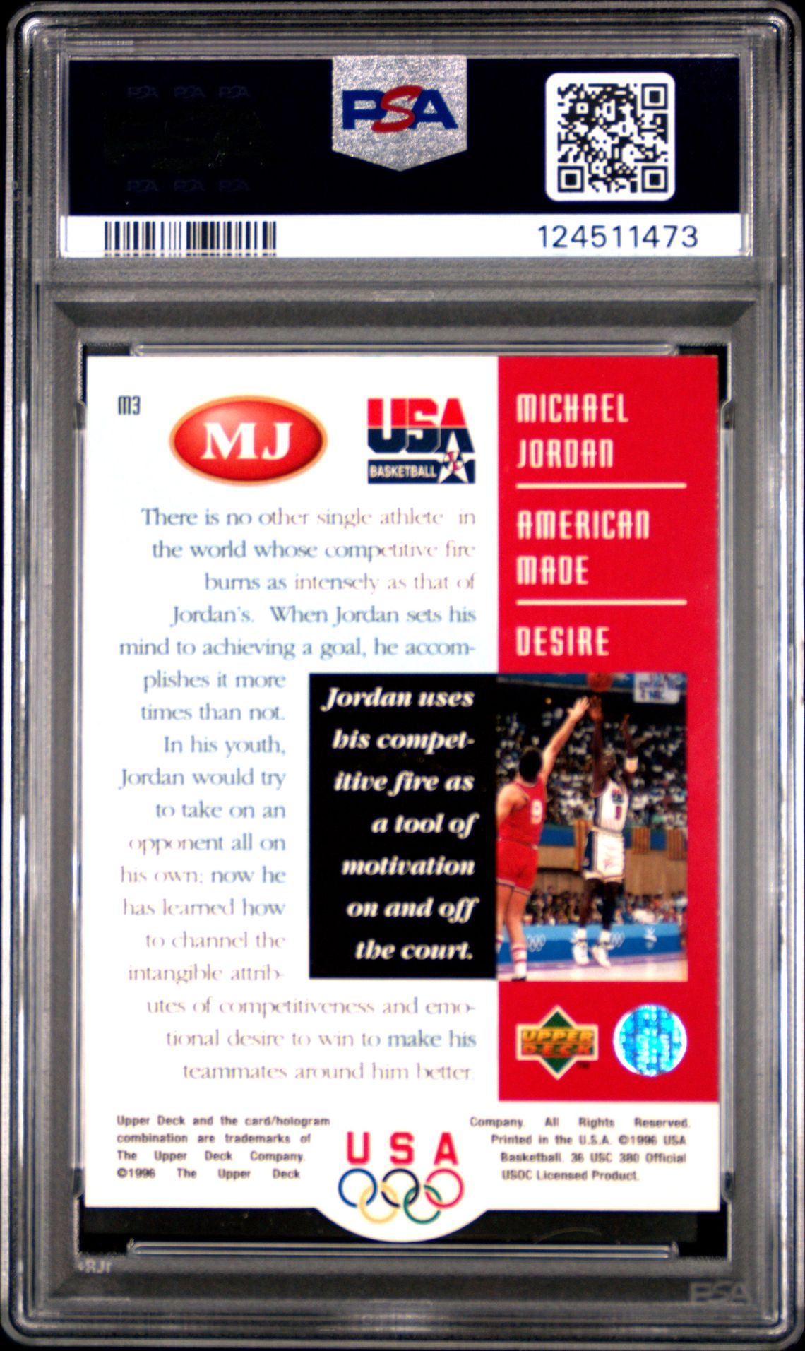 1996 Upper Deck Usa Michael Jordan American Made Michael Jordan #M3 (American Made-Desire) Mint 9 back