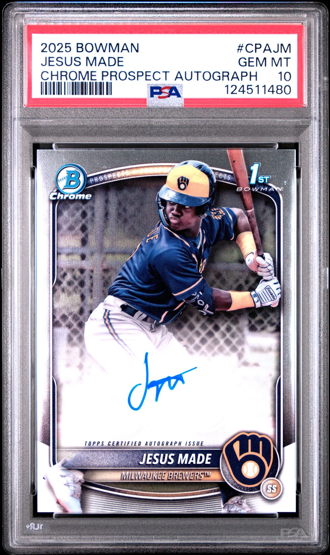 2025 Bowman Chrome Prospect Autographs Jesus Made #Cpajm Gem Mt 10 front