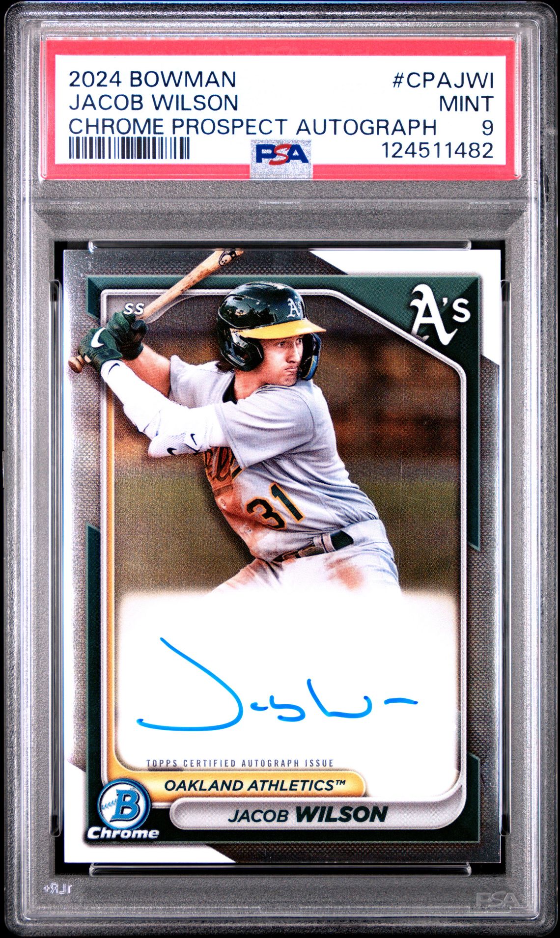 2024 Bowman Chrome Prospect Autographs Jacob Wilson #Cpajwi Mint 9 front