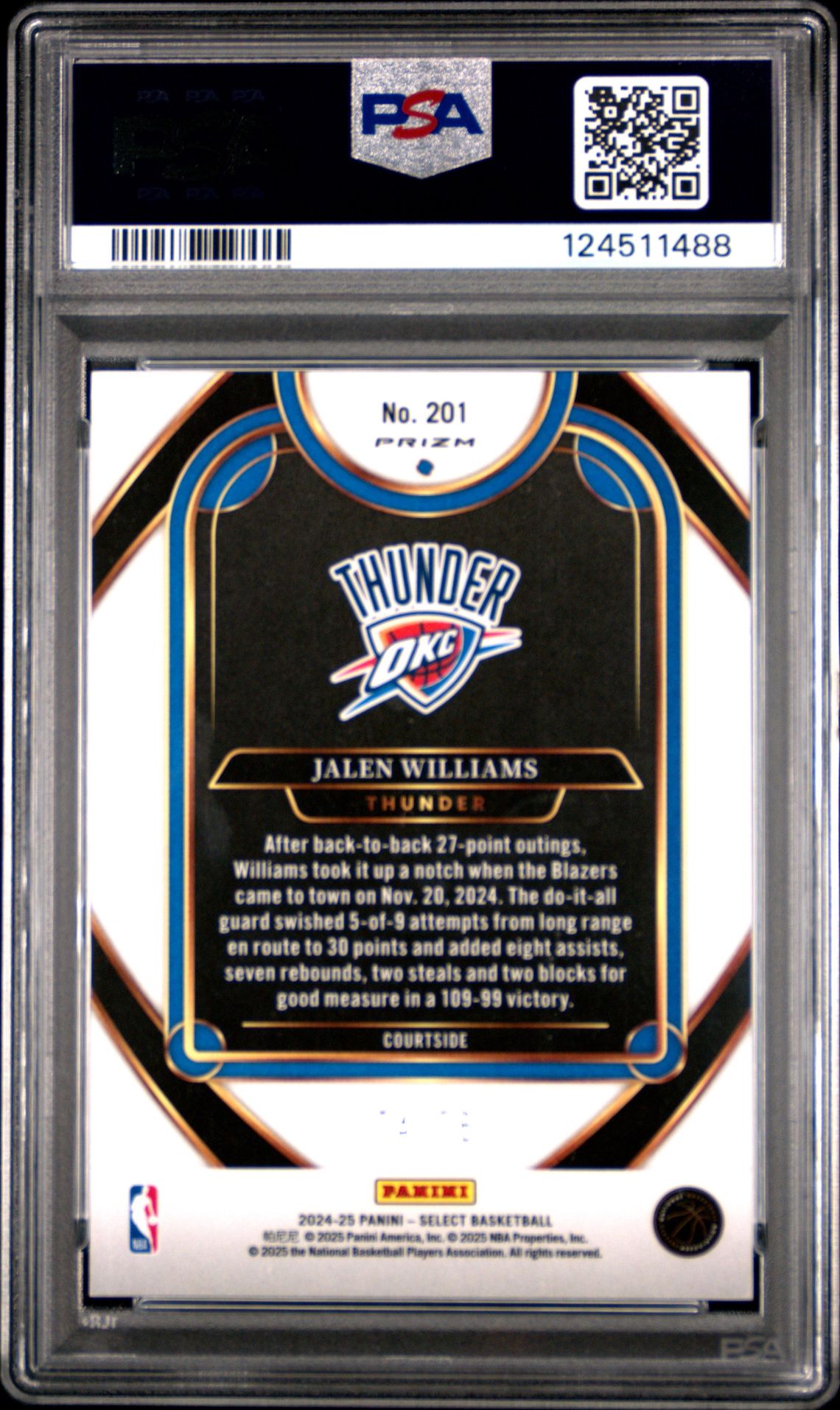 2024 Panini Select Jalen Williams #201 (White Disco) Mint 9 back