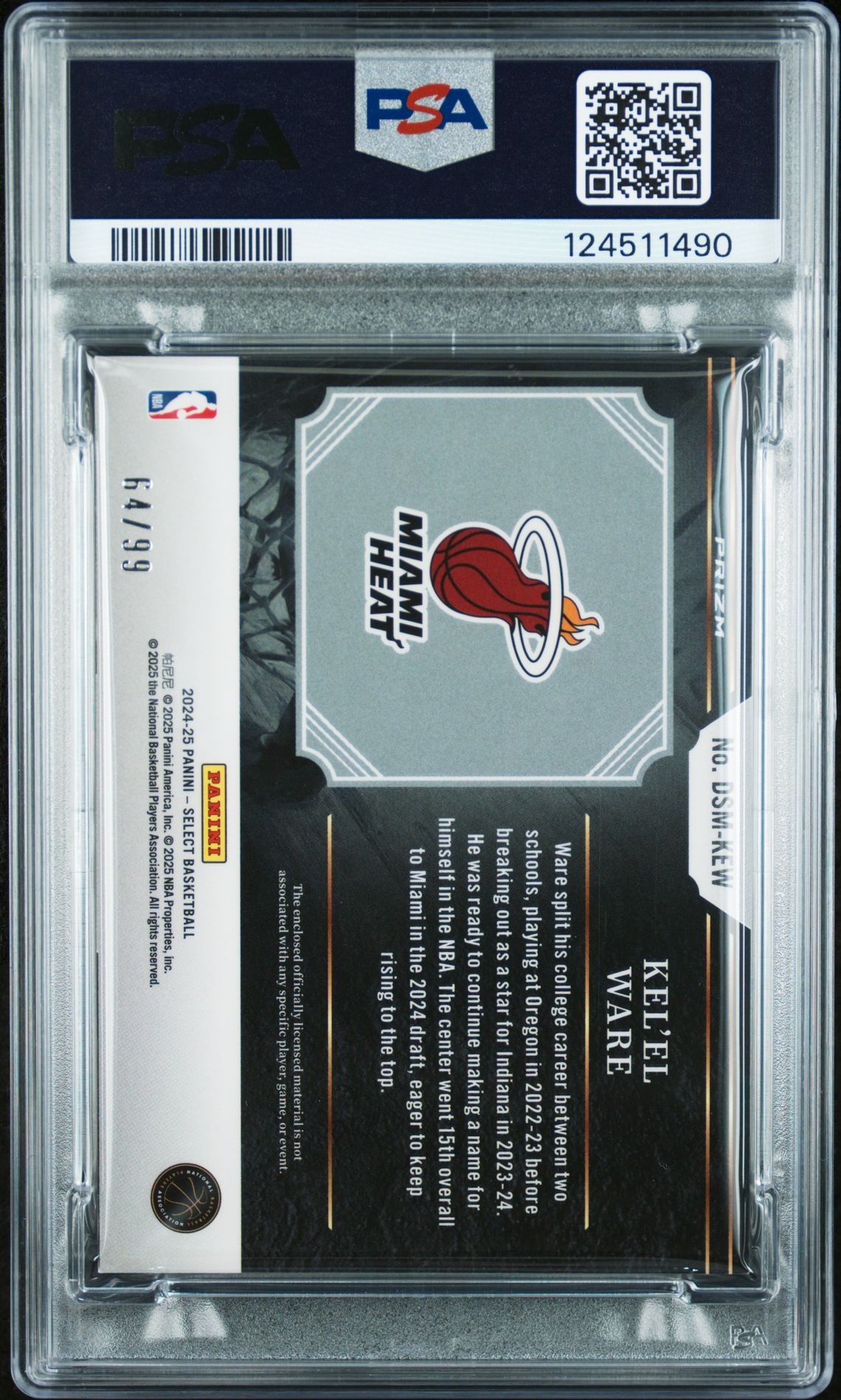 2024 Panini Select Draft Selections Memorabilia Kel'el Ware #Dsmkew (Draft Selection Mem-Prp Prz) Mint 9 back