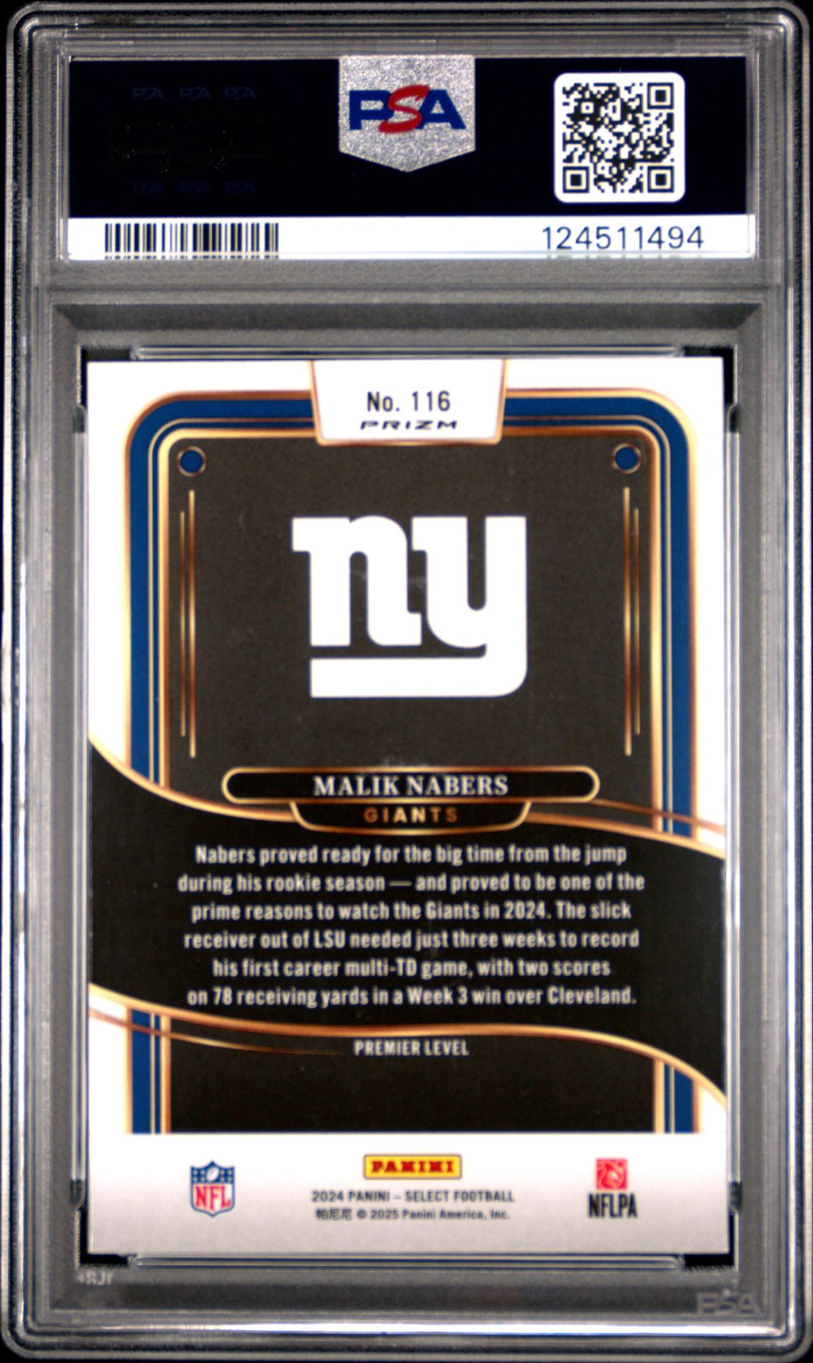 2024 Panini Select Malik Nabers #116 (Green & Red Shock) Gem Mt 10 back