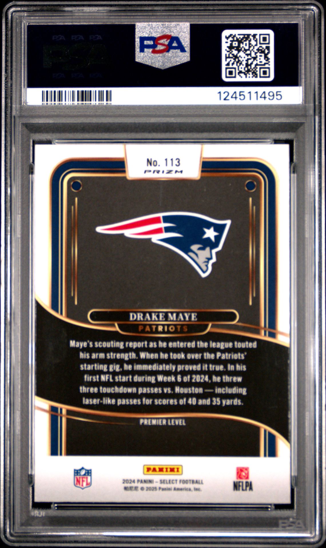 2024 Panini Select Drake Maye #113 (Green & Red Shock) Gem Mt 10 back