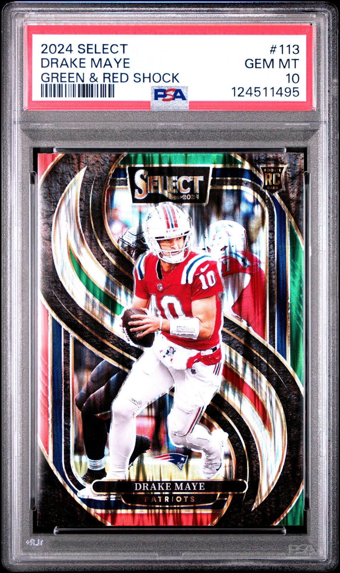 2024 Panini Select Drake Maye #113 (Green & Red Shock) Gem Mt 10 front