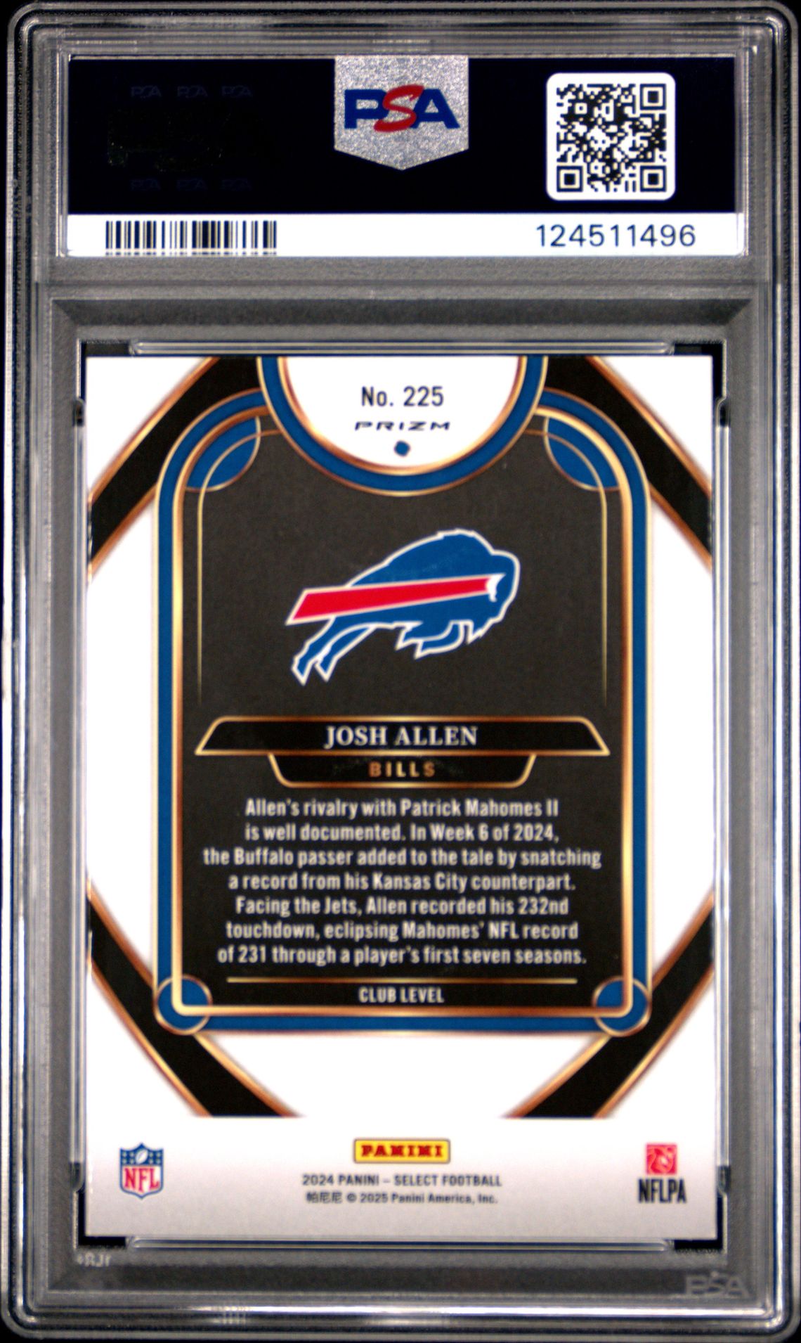 2024 Panini Select Josh Allen #225 (Green & Red Shock) Mint 9 back