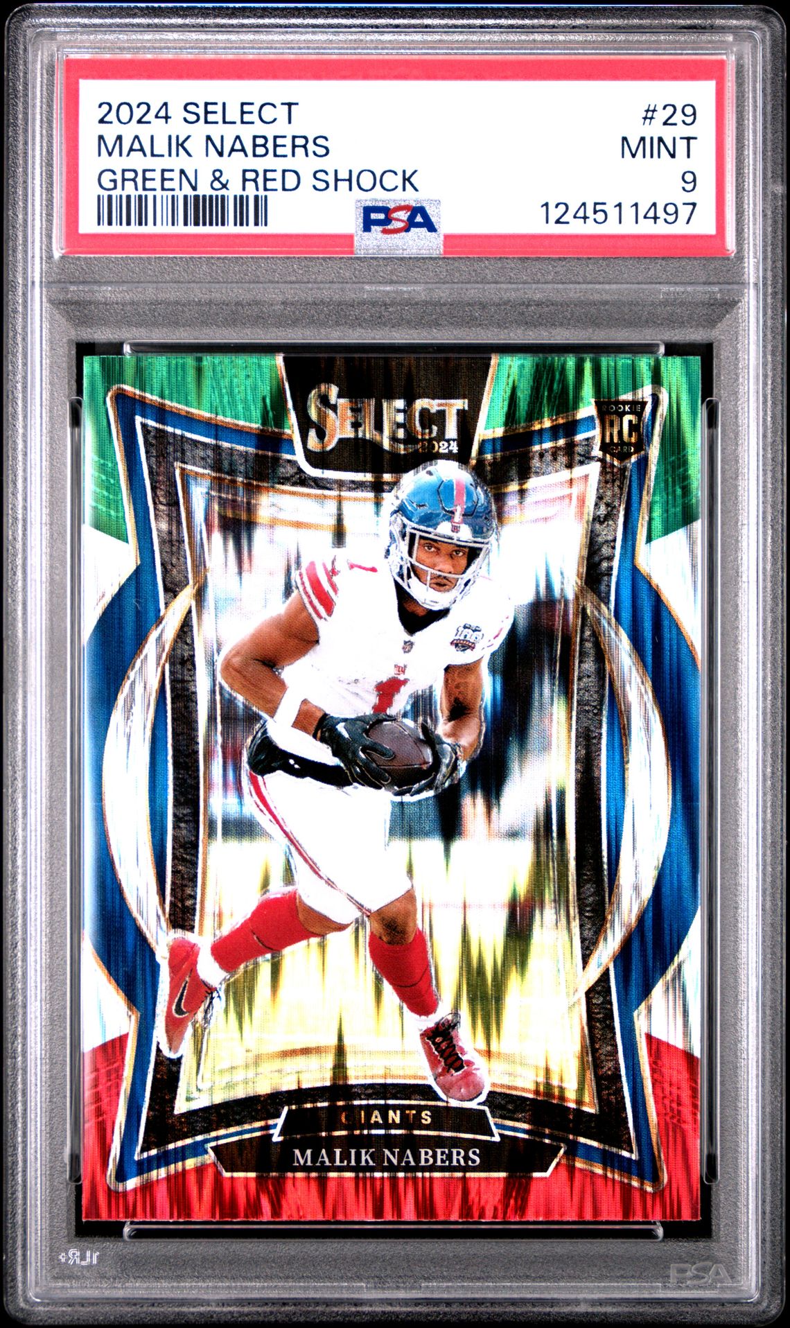 2024 Panini Select Malik Nabers #29 (Green & Red Shock) Mint 9 front