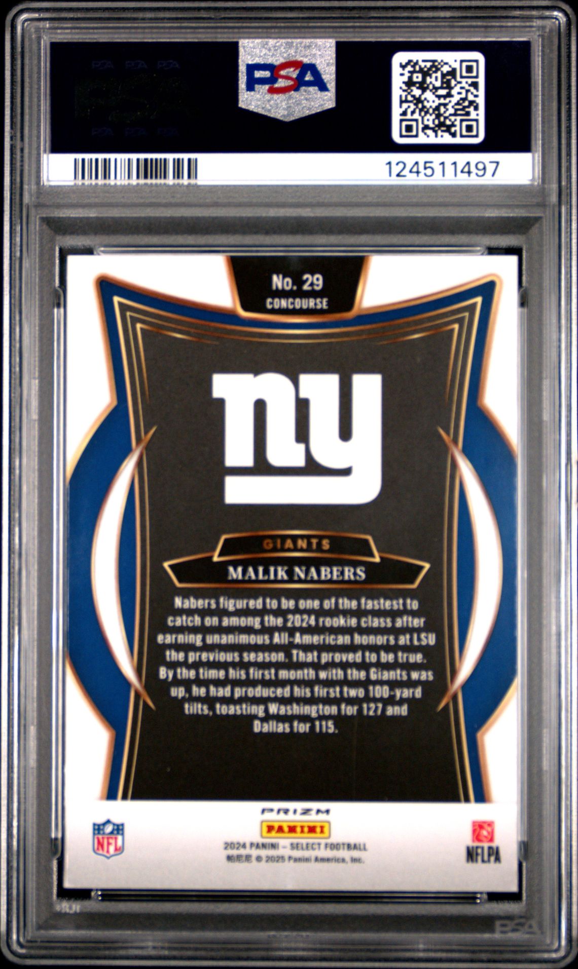 2024 Panini Select Malik Nabers #29 (Green & Red Shock) Mint 9 back