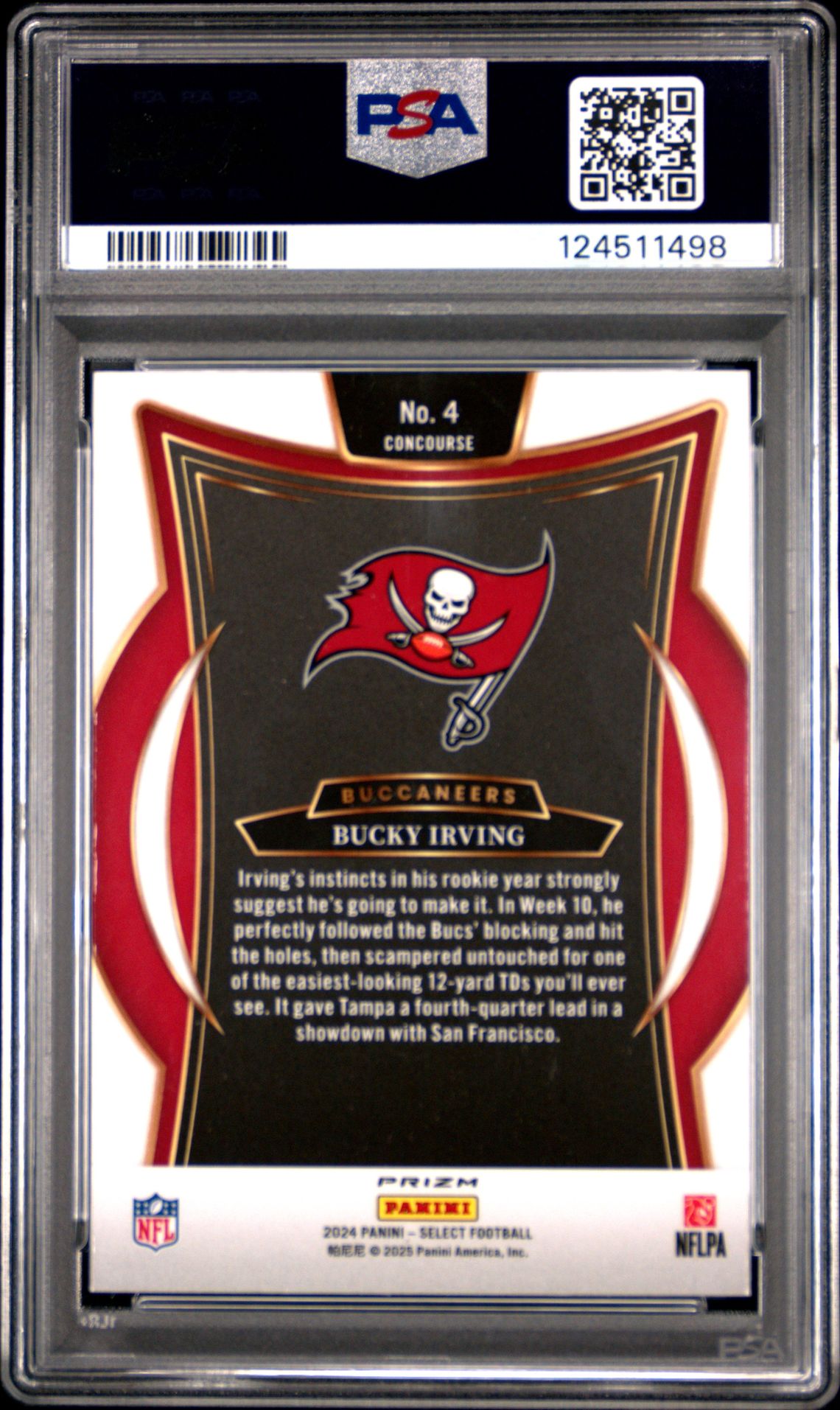 2024 Panini Select Bucky Irving #4 (Green & Red Shock) Mint 9 back