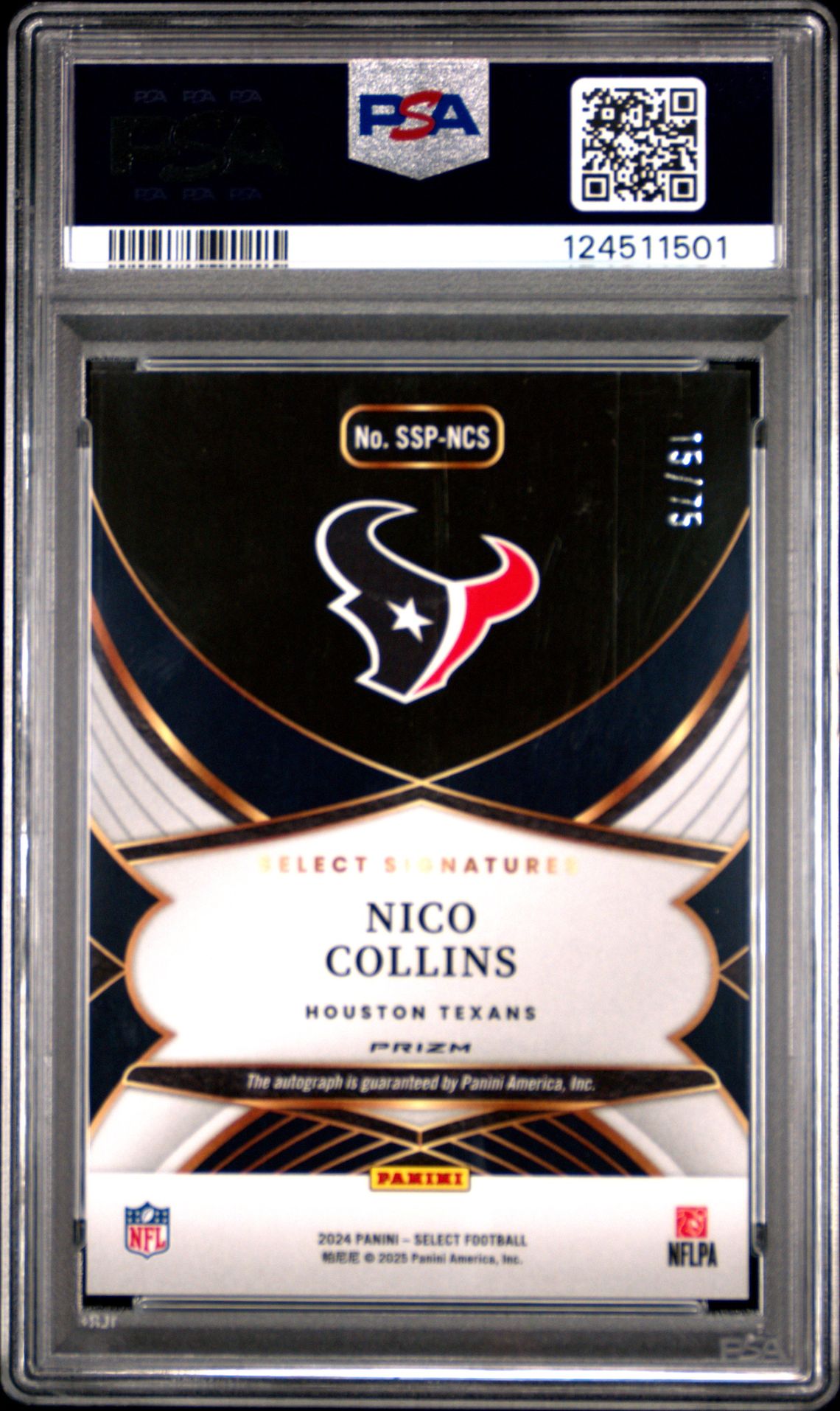 2024 Panini Select Select Signatures Nico Collins #Sspncs (Select Signature-Red Prizm) Gem Mt 10 back