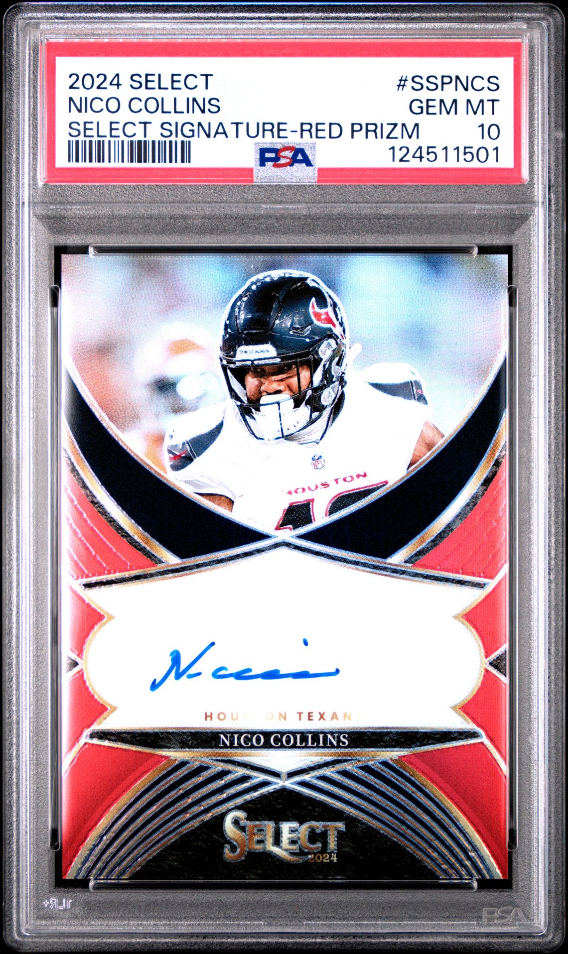 2024 Panini Select Select Signatures Nico Collins #Sspncs (Select Signature-Red Prizm) Gem Mt 10 front