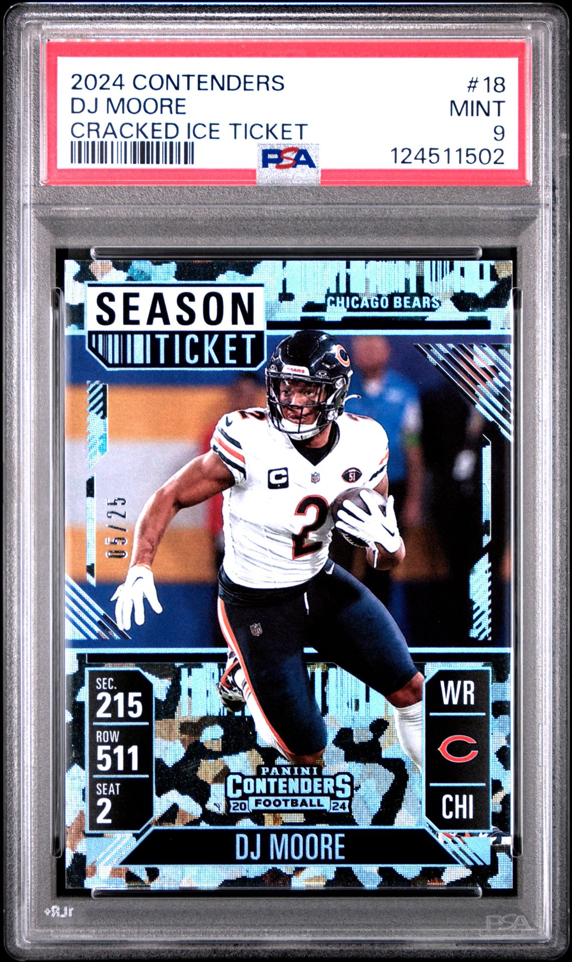 2024 Panini Contenders Dj Moore #18 (Cracked Ice Ticket) Mint 9 front