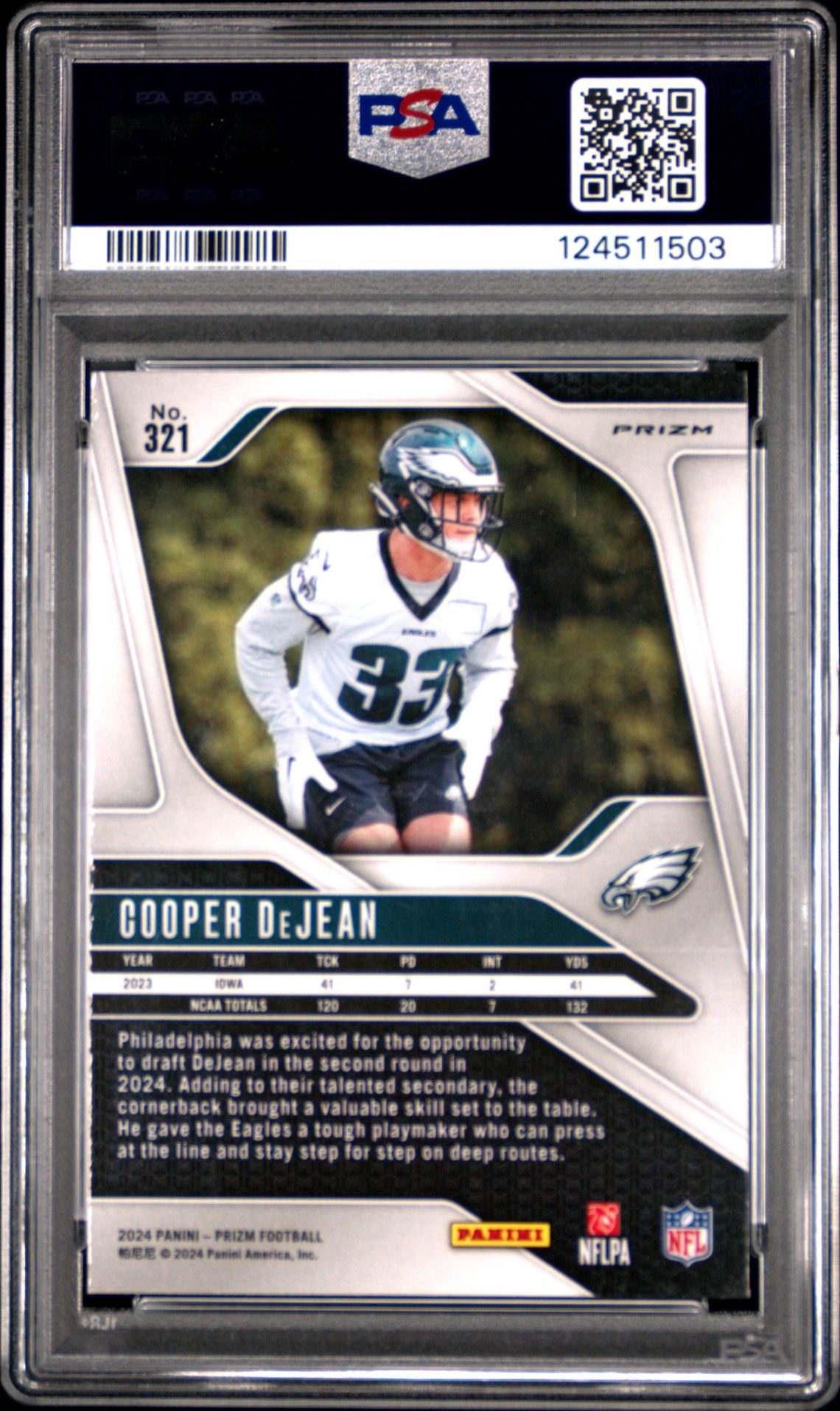 2024 Panini Prizm Cooper Dejean #321 (Red/White/Blue Prizm) Mint 9 back