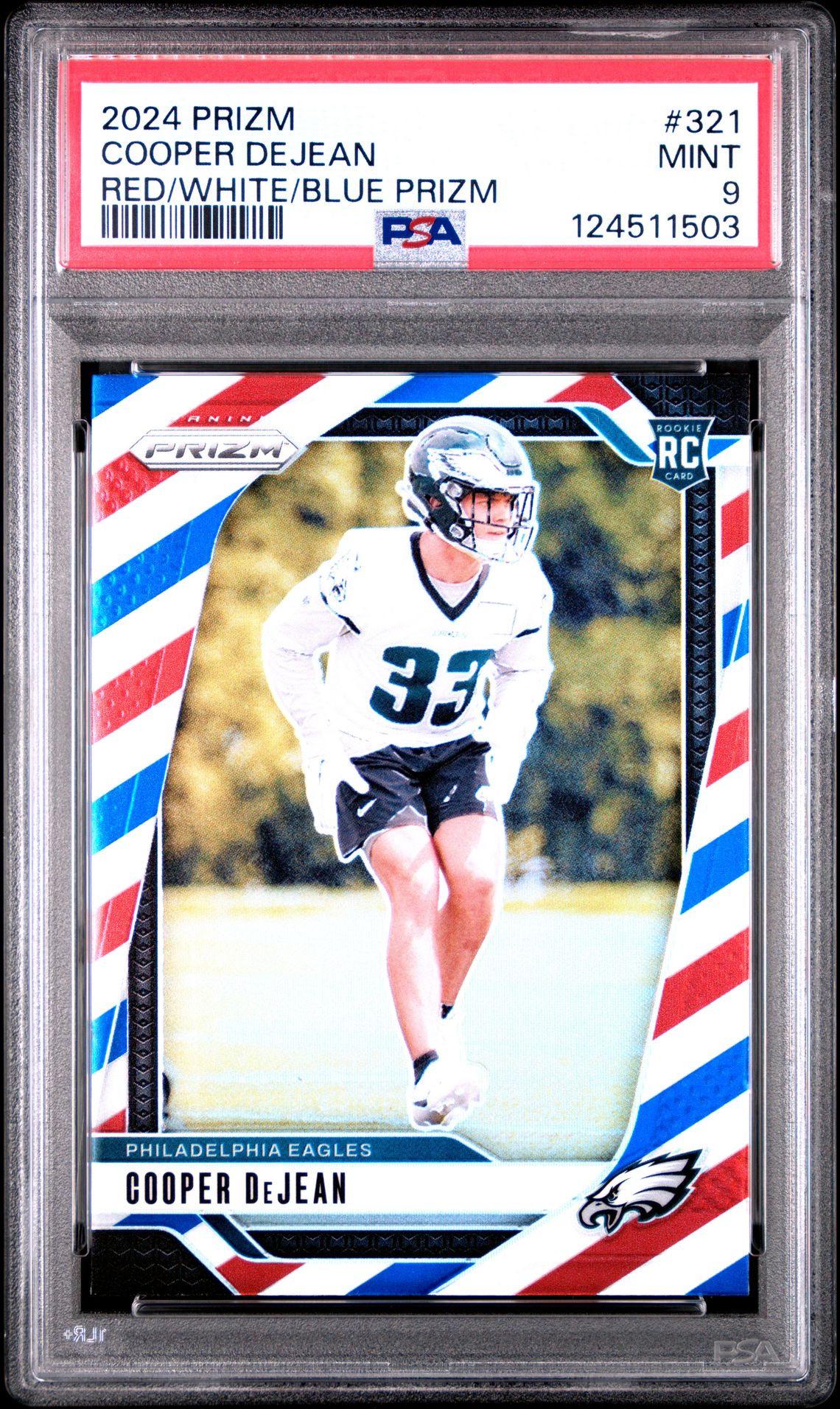 2024 Panini Prizm Cooper Dejean #321 (Red/White/Blue Prizm) Mint 9 front