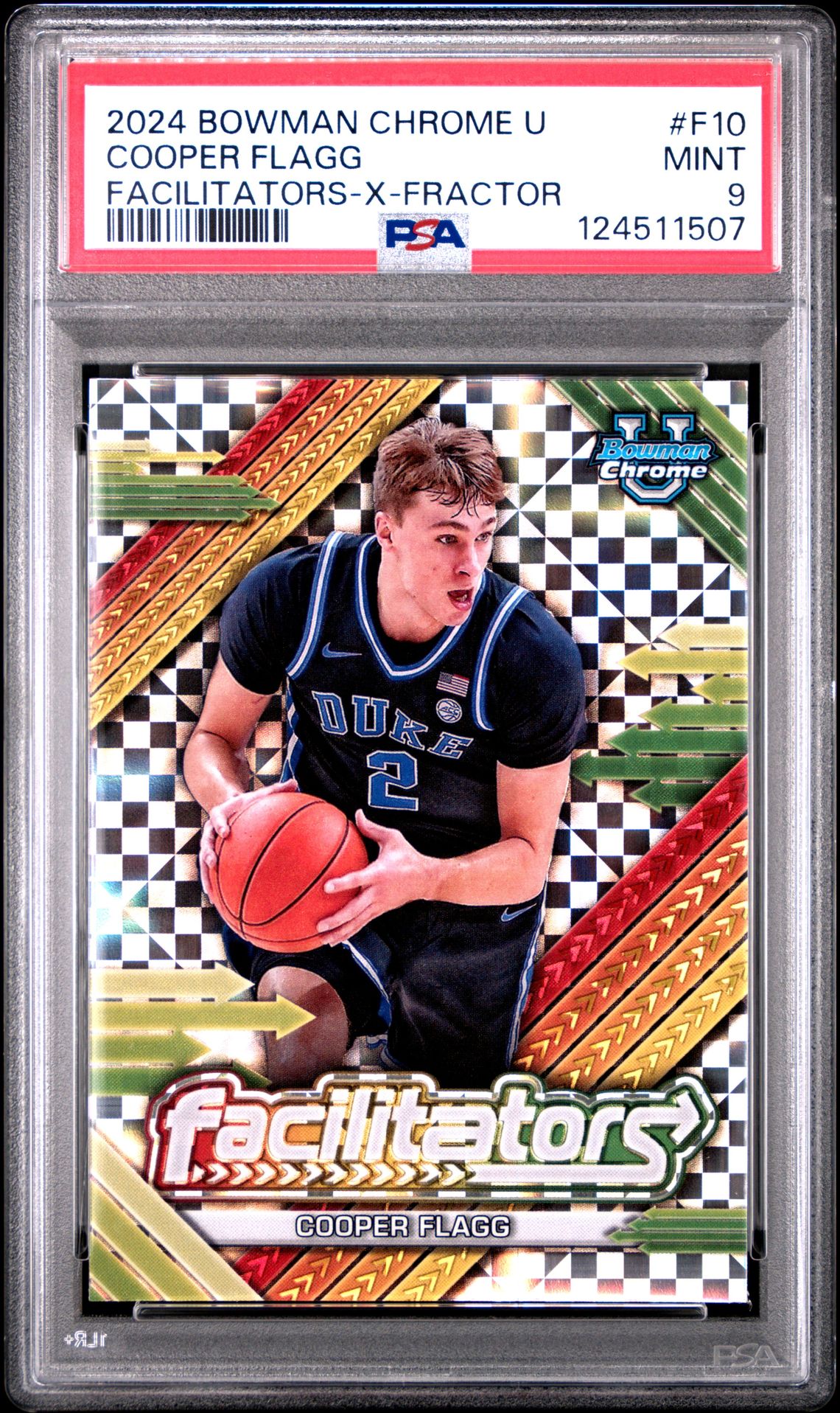 2024 Bowman Chrome University Facilitators Cooper Flagg #F10 (Facilitators-X-Fractor) Mint 9 front