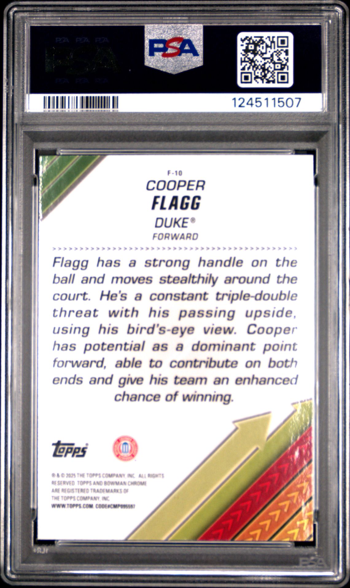 2024 Bowman Chrome University Facilitators Cooper Flagg #F10 (Facilitators-X-Fractor) Mint 9 back