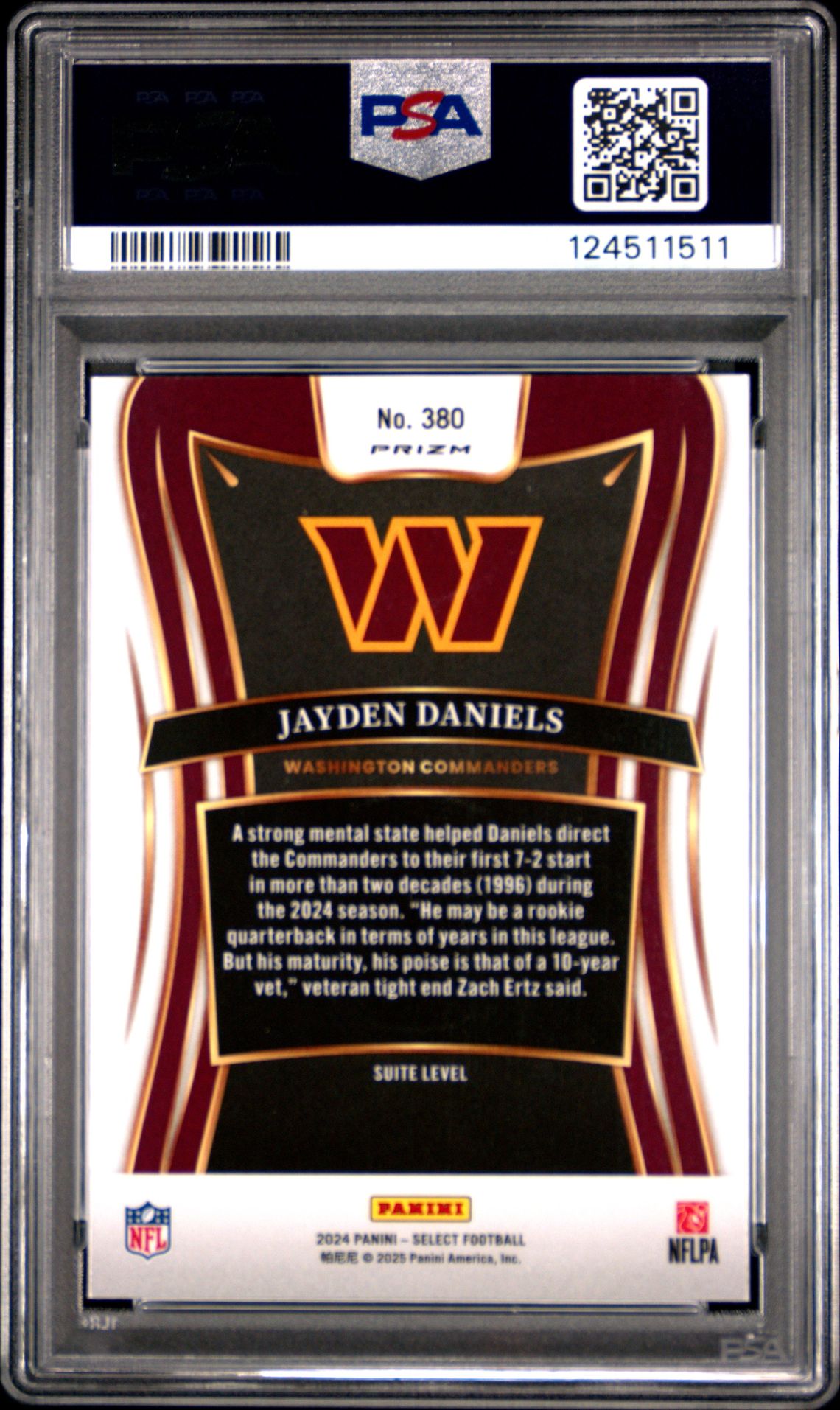 2024 Panini Select Jayden Daniels #380 (Silver Prizm) Gem Mt 10 back