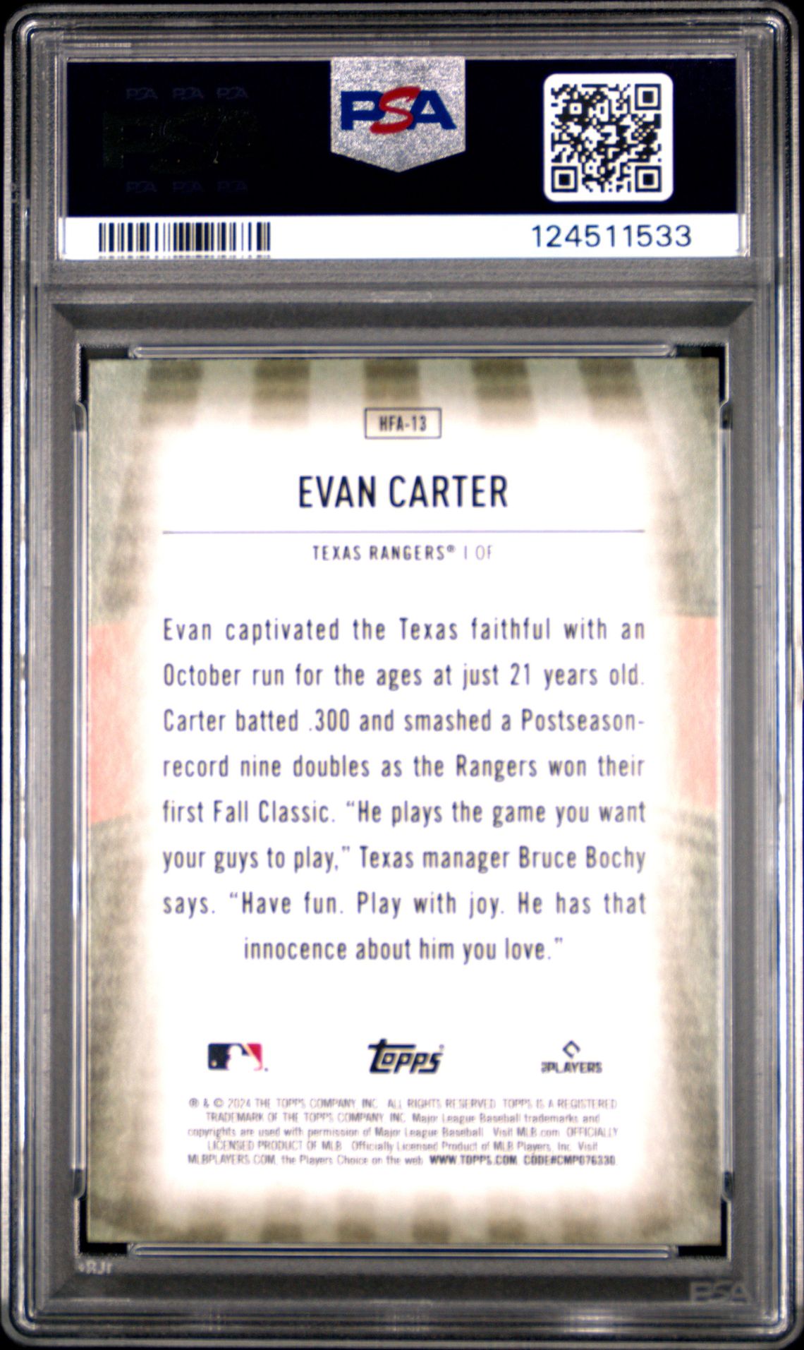 2024 Topps Home Field Advantage Evan Carter #Hfa13 Mint 9 back