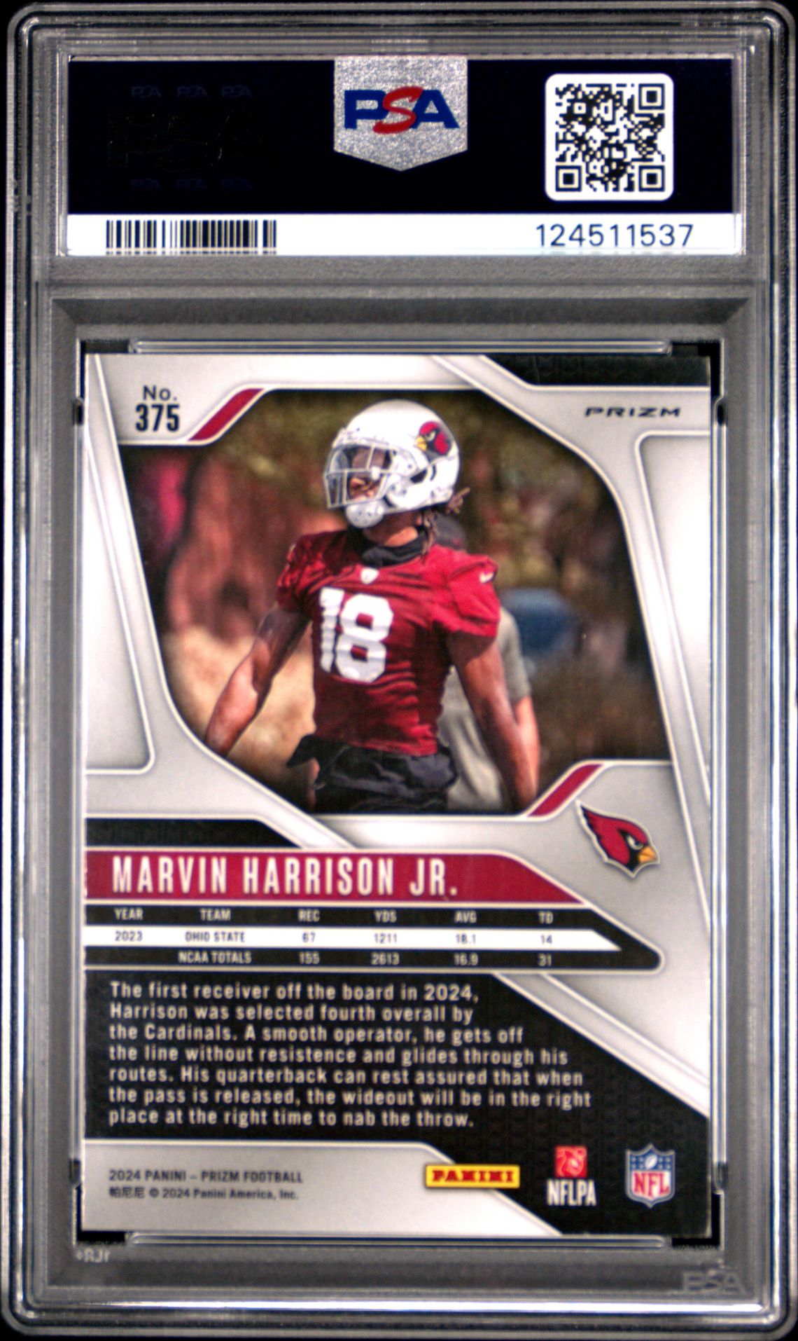 2024 Panini Prizm Marvin Harrison Jr. #375 (Lazer Prizm) Mint 9 back