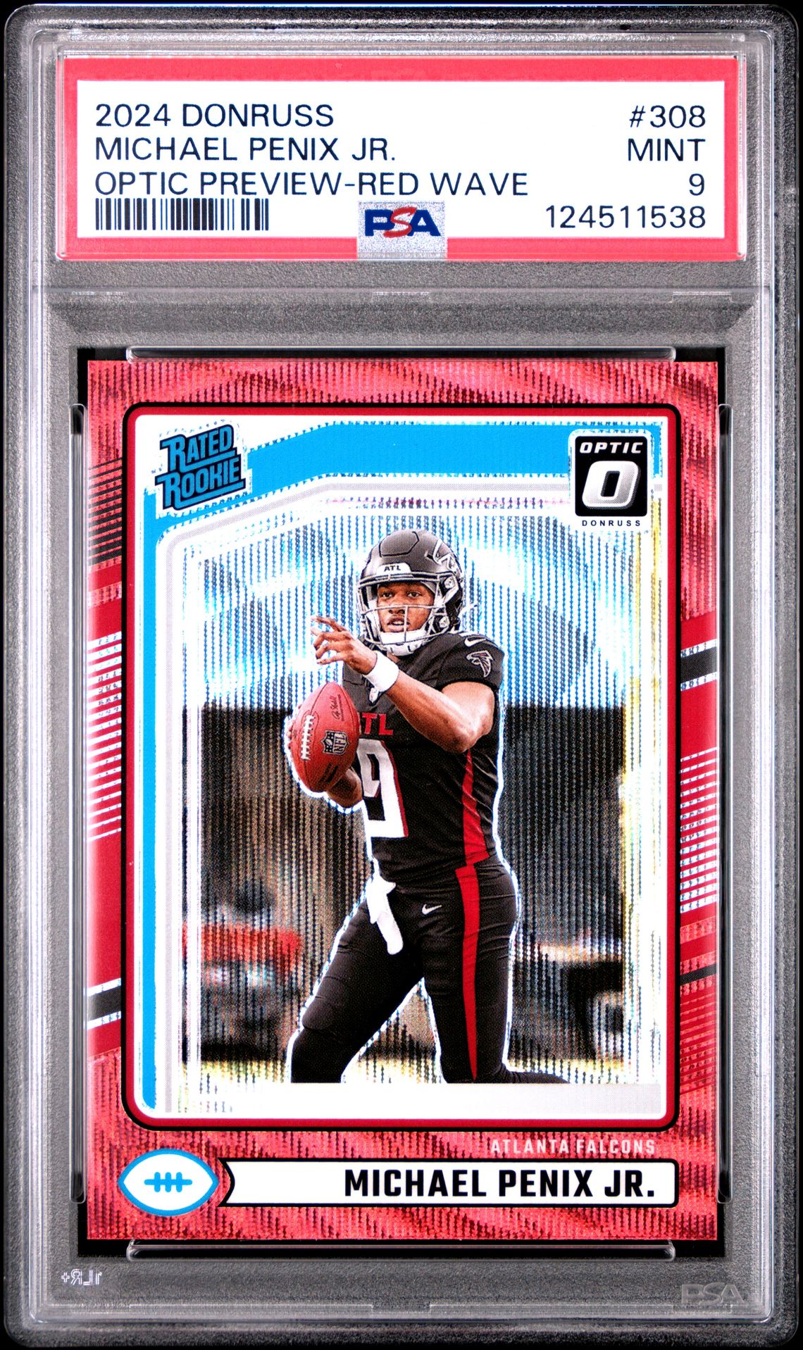 2024 Panini Donruss Michael Penix Jr. #308 (Optic Preview-Red Wave) Mint 9 front