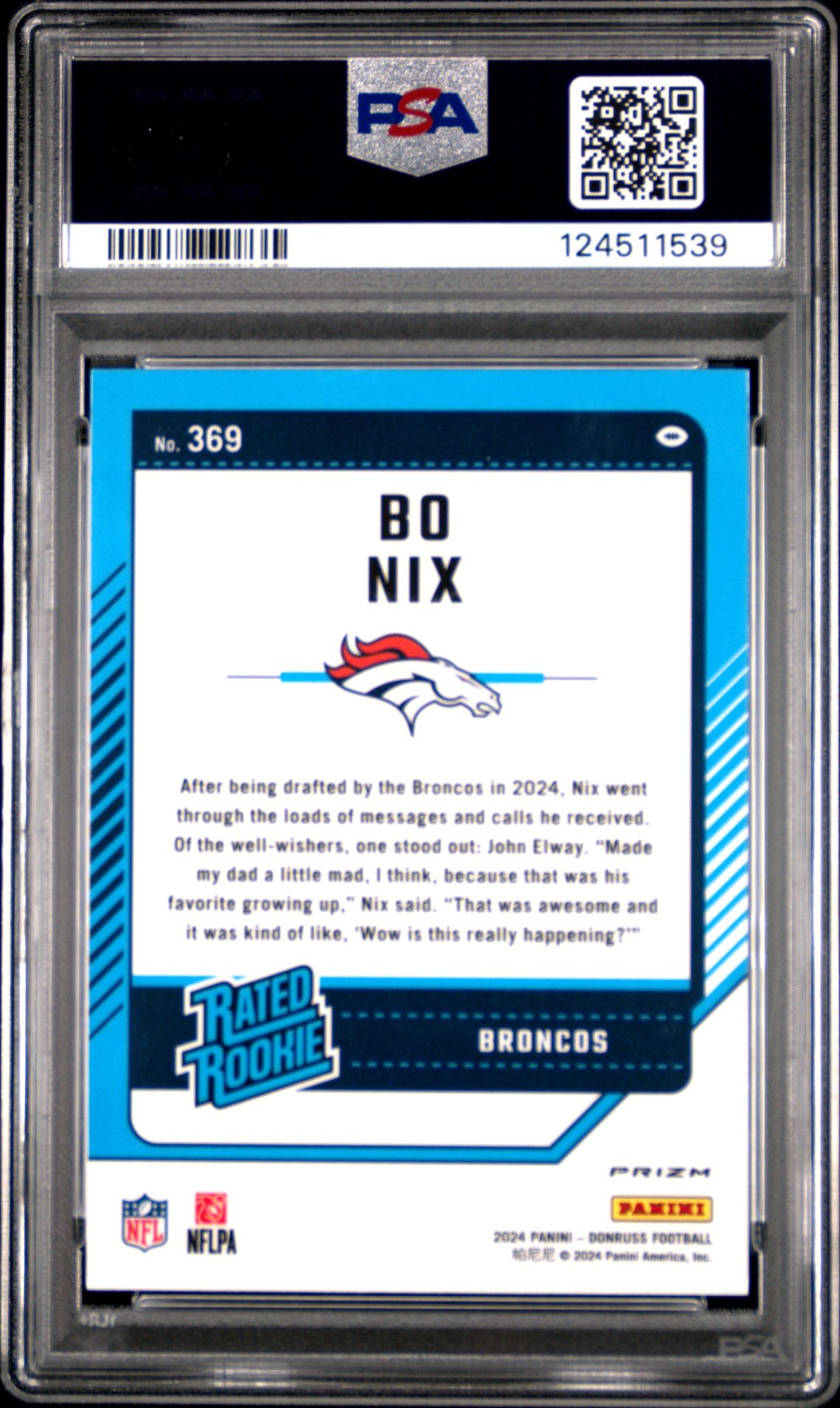 2024 Panini Donruss Bo Nix #369 (Optic Preview-Pink) Gem Mt 10 back