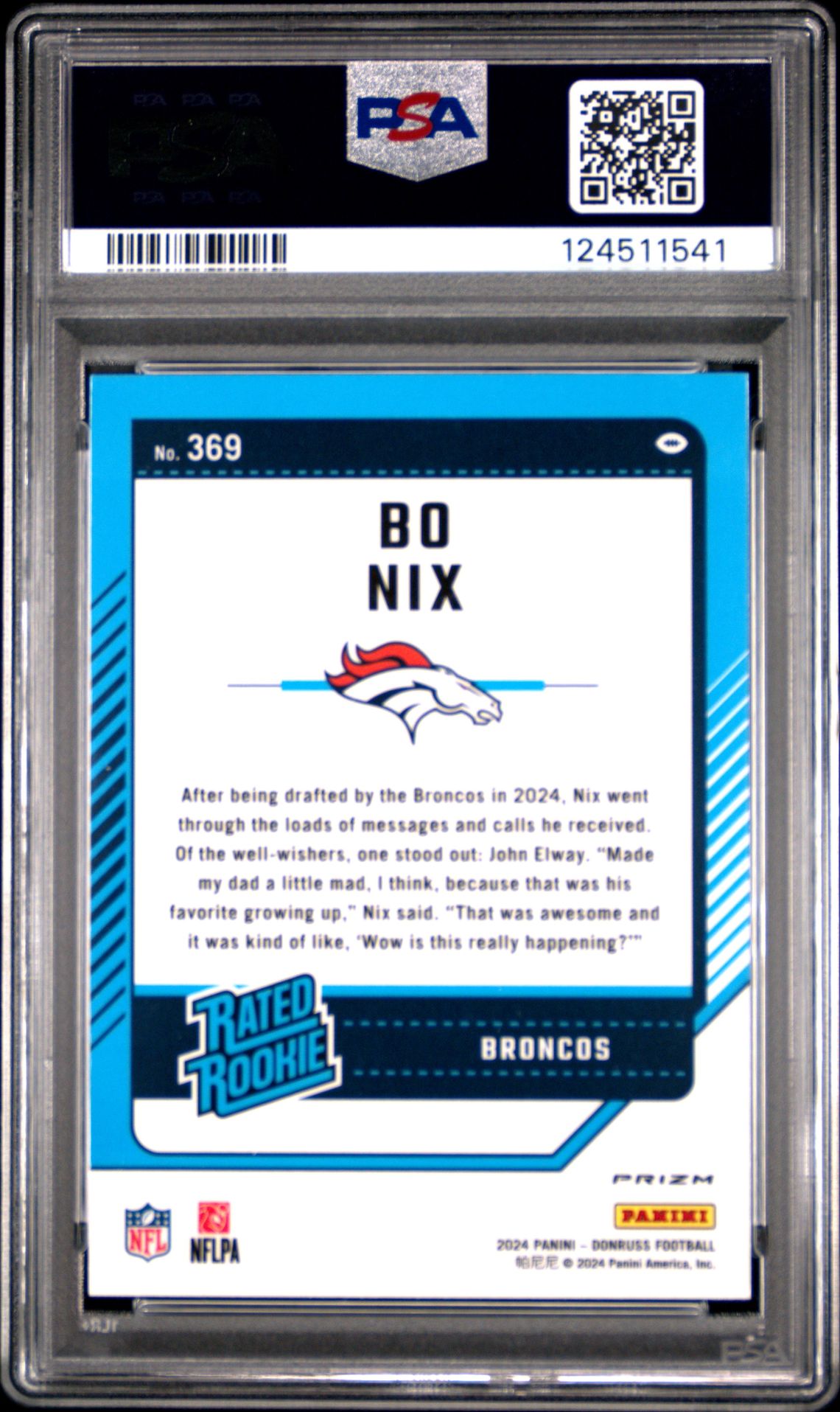 2024 Panini Donruss Bo Nix #369 (Optic Preview-Pink) Gem Mt 10 back