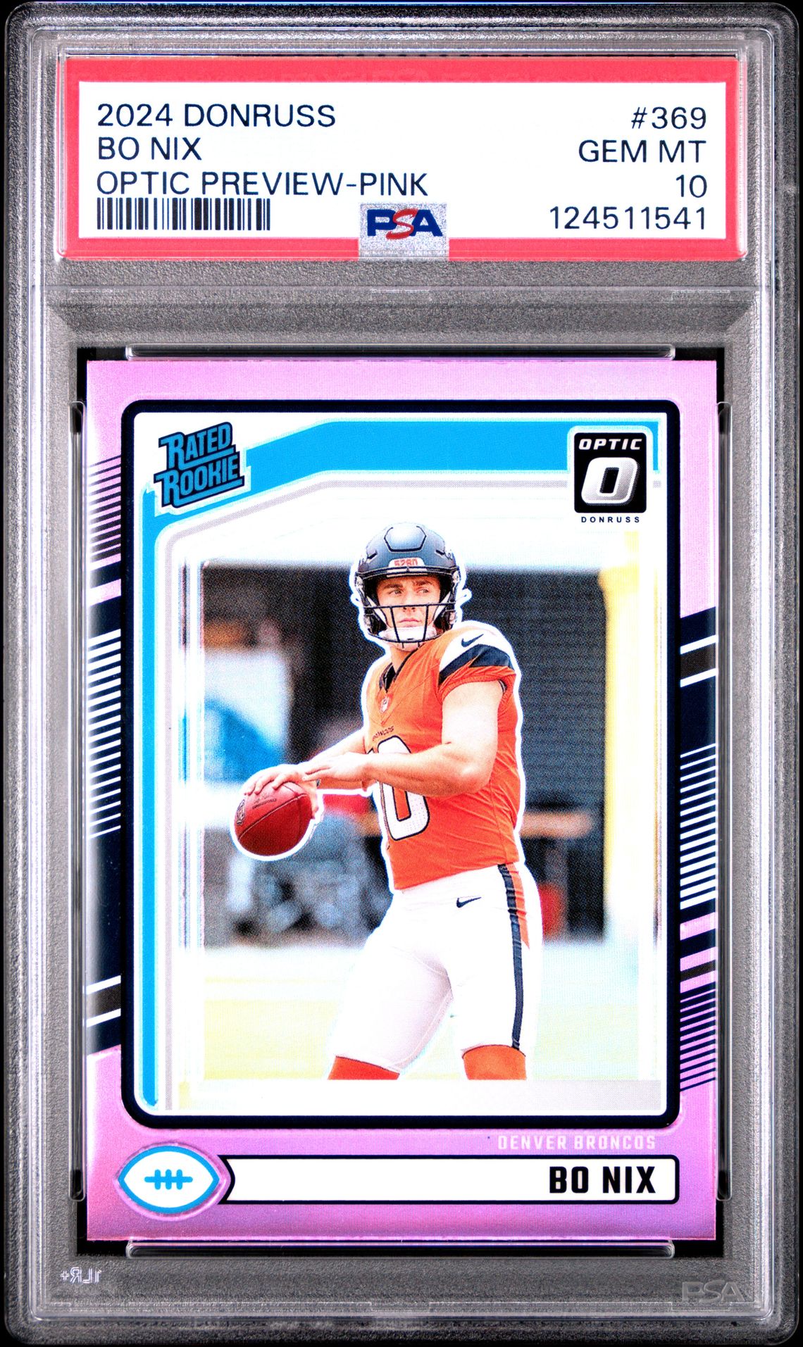 2024 Panini Donruss Bo Nix #369 (Optic Preview-Pink) Gem Mt 10 front