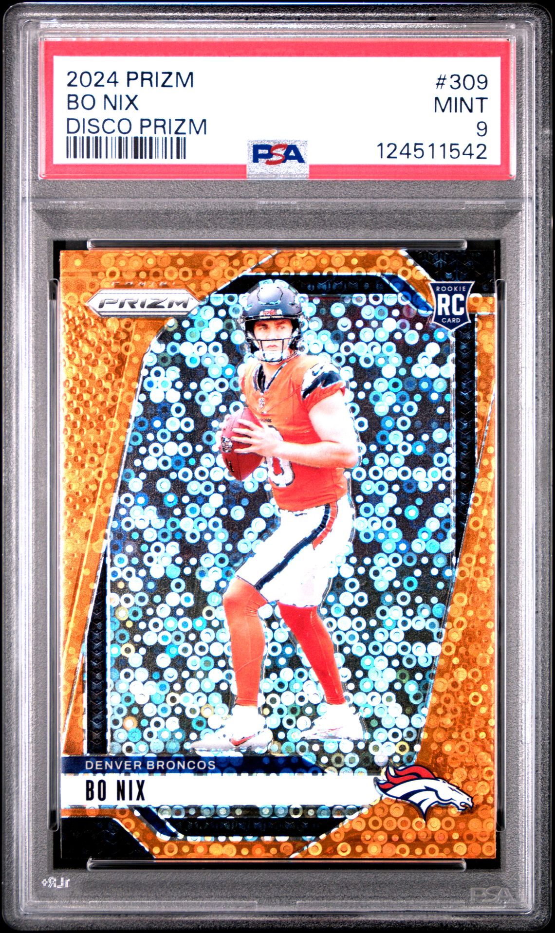 2024 Panini Prizm Bo Nix #309 (Disco Prizm) Mint 9 front