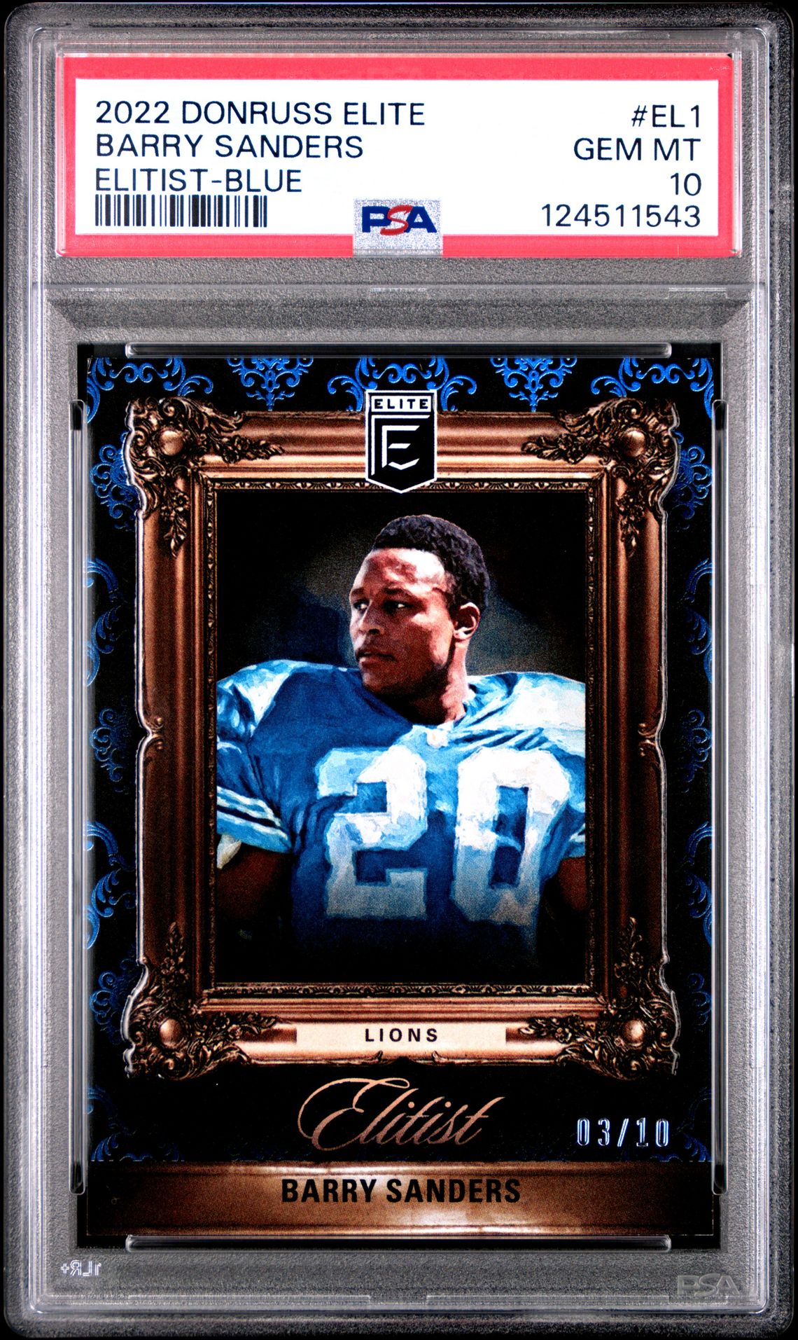 2022 Panini Donruss Elite Elitist Barry Sanders #El1 (Elitist-Blue) Gem Mt 10 front
