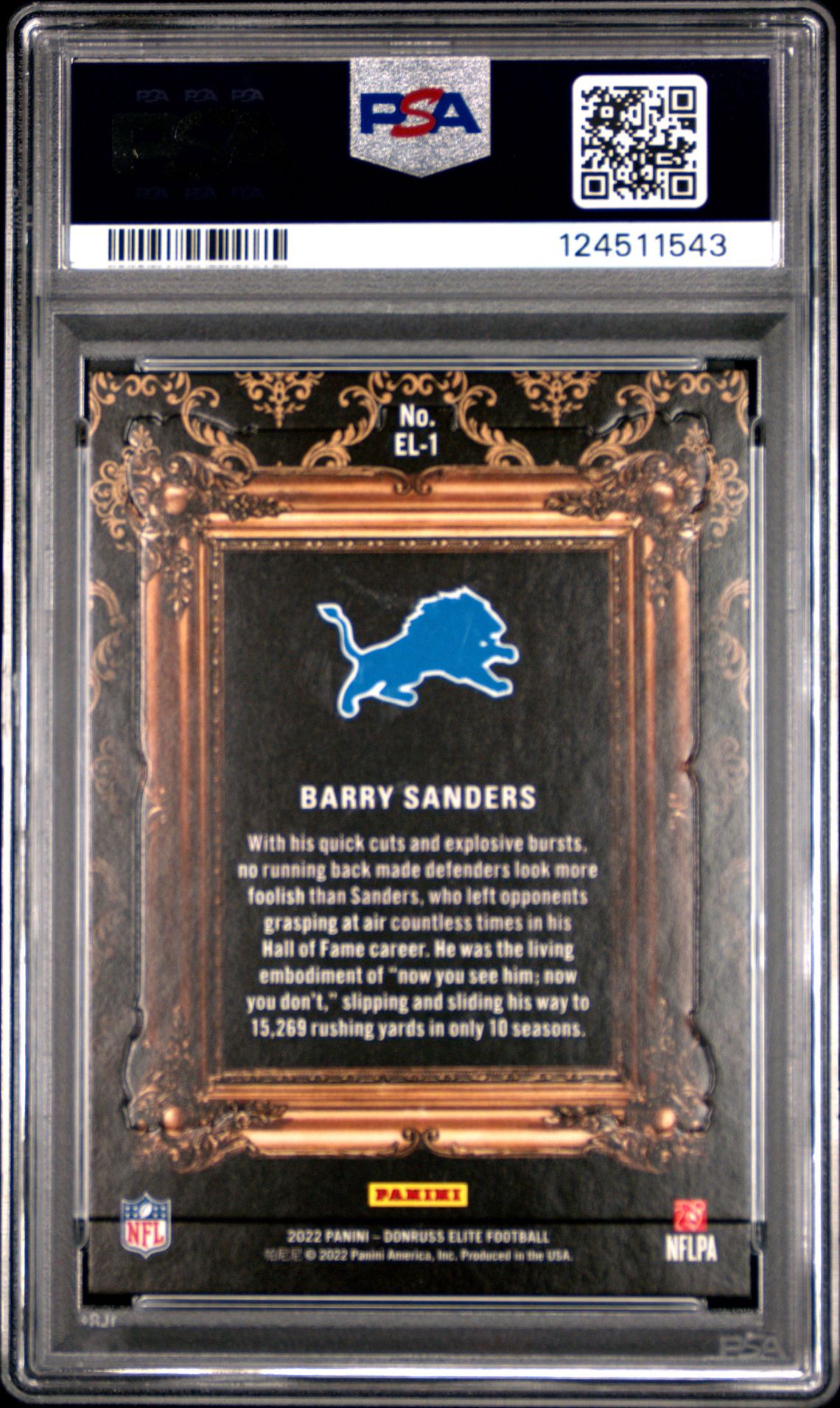 2022 Panini Donruss Elite Elitist Barry Sanders #El1 (Elitist-Blue) Gem Mt 10 back