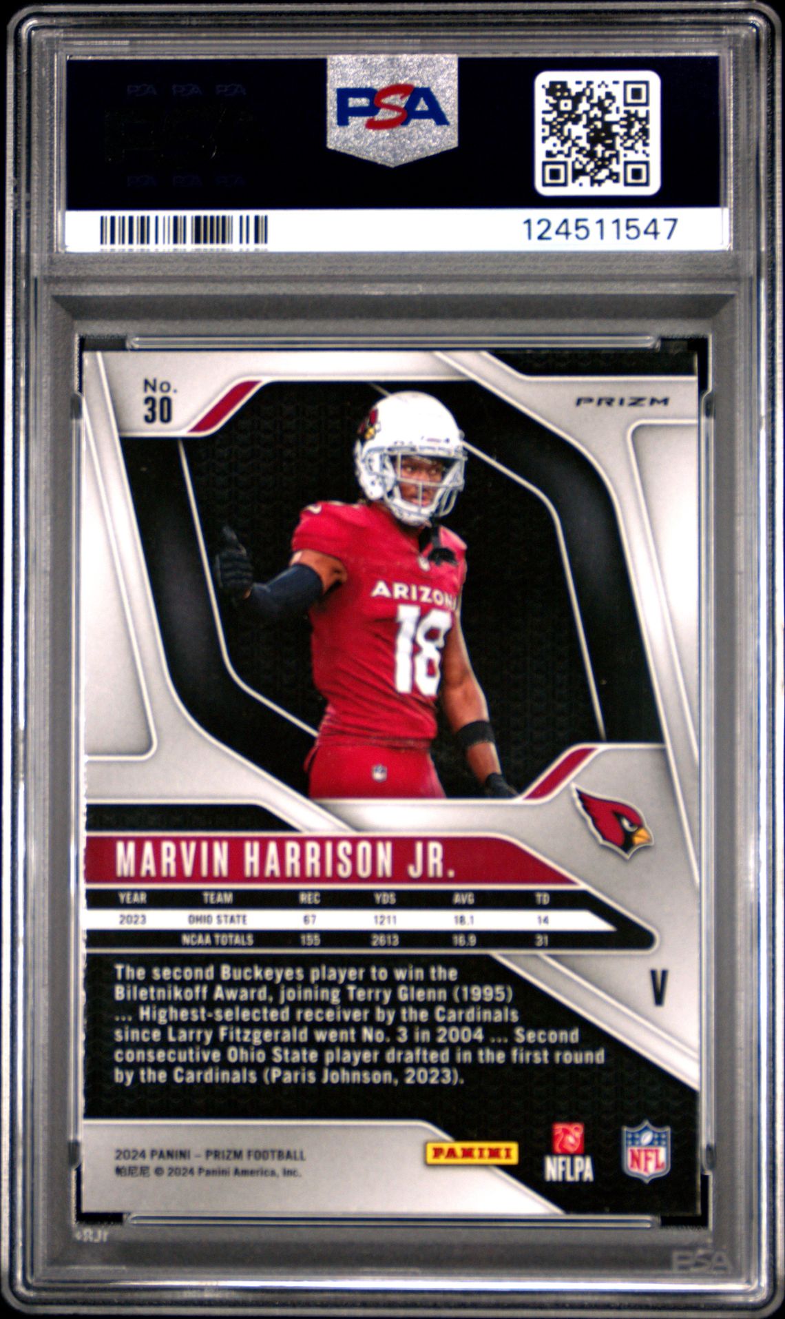 2024 Panini Prizm Rookie Variation Marvin Harrison Jr. #30 Gem Mt 10 back
