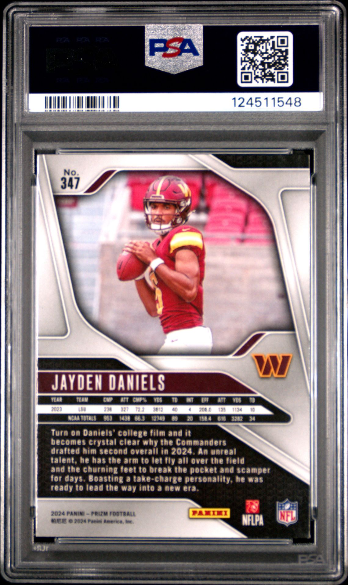 2024 Panini Prizm Jayden Daniels #347 Mint 9 back