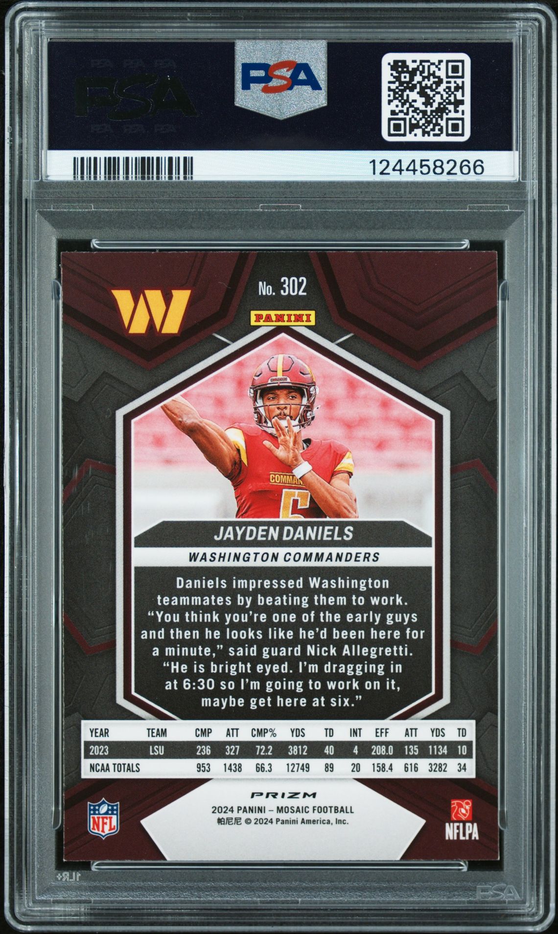 2024 Panini Mosaic Jayden Daniels #302 (Honeycomb) Mint 9 back