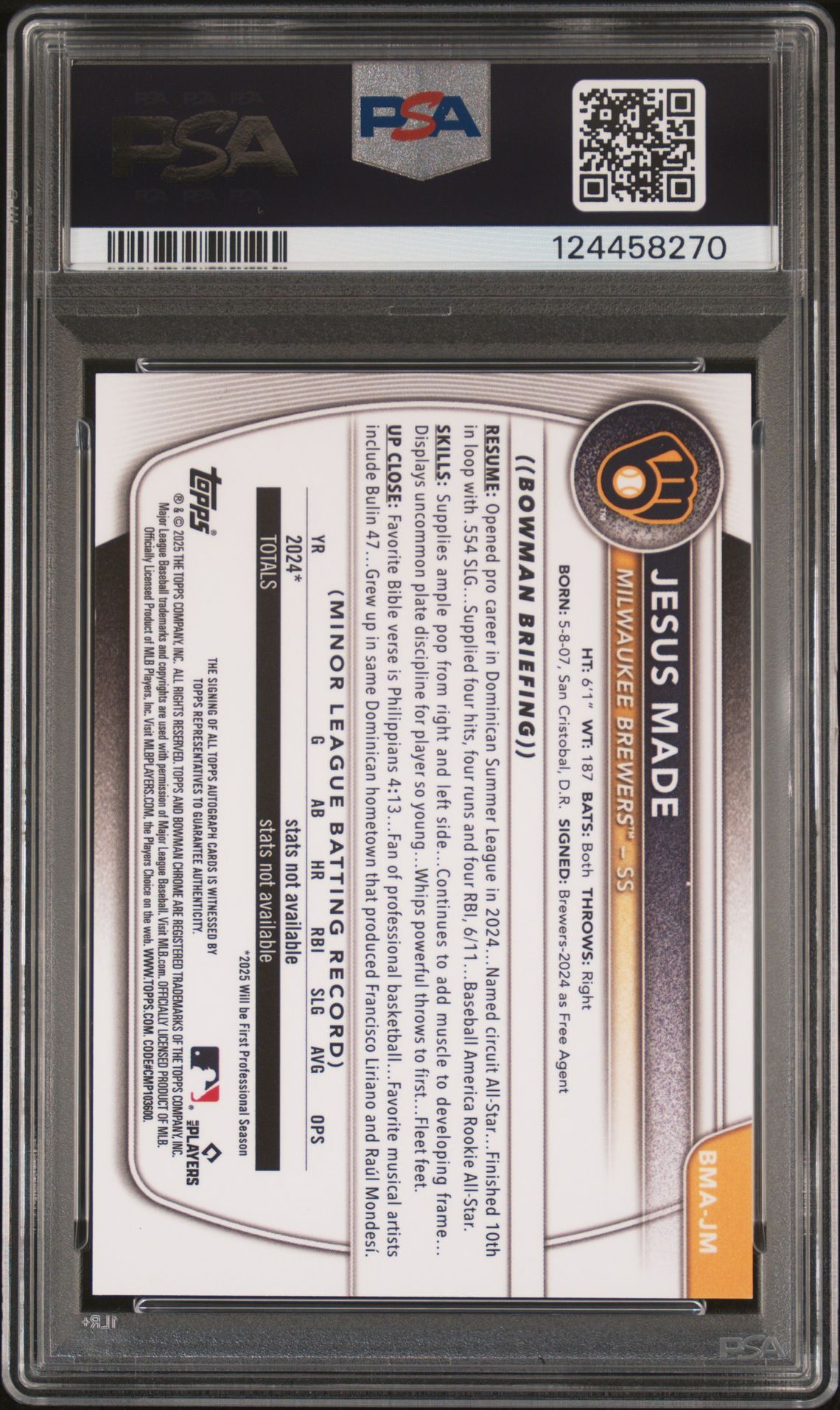 2025 Bowman Mega Box Bowman Prospect Mega Autographs Jesus Made #Jm Mint 9 back