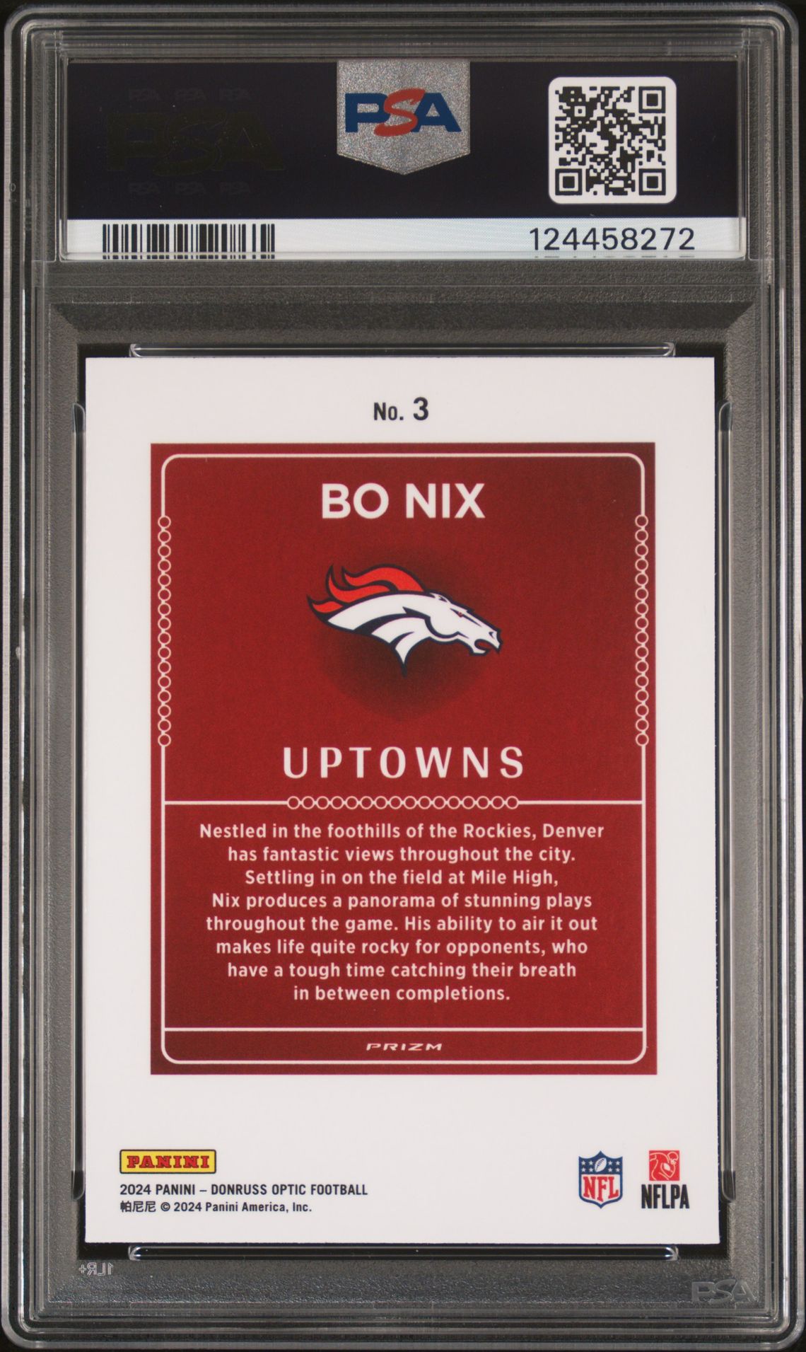 2024 Panini Donruss Optic Uptowns Bo Nix #3 Mint 9 back