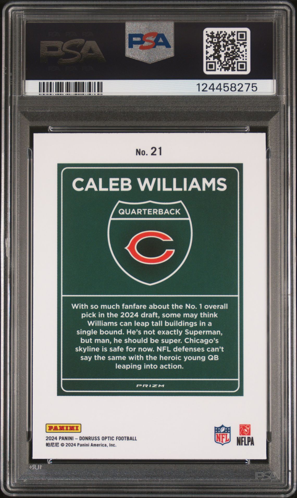 2024 Panini Donruss Optic Downtown! Caleb Williams #21 Mint 9 back