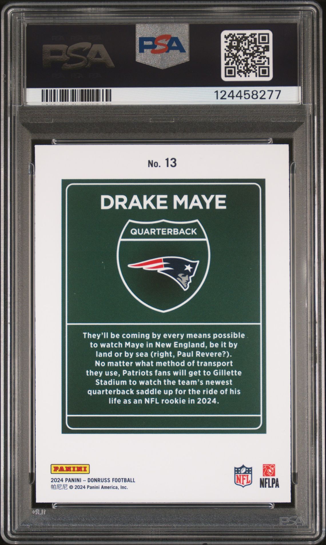 2024 Panini Donruss Downtown! Drake Maye #13 Mint 9 back
