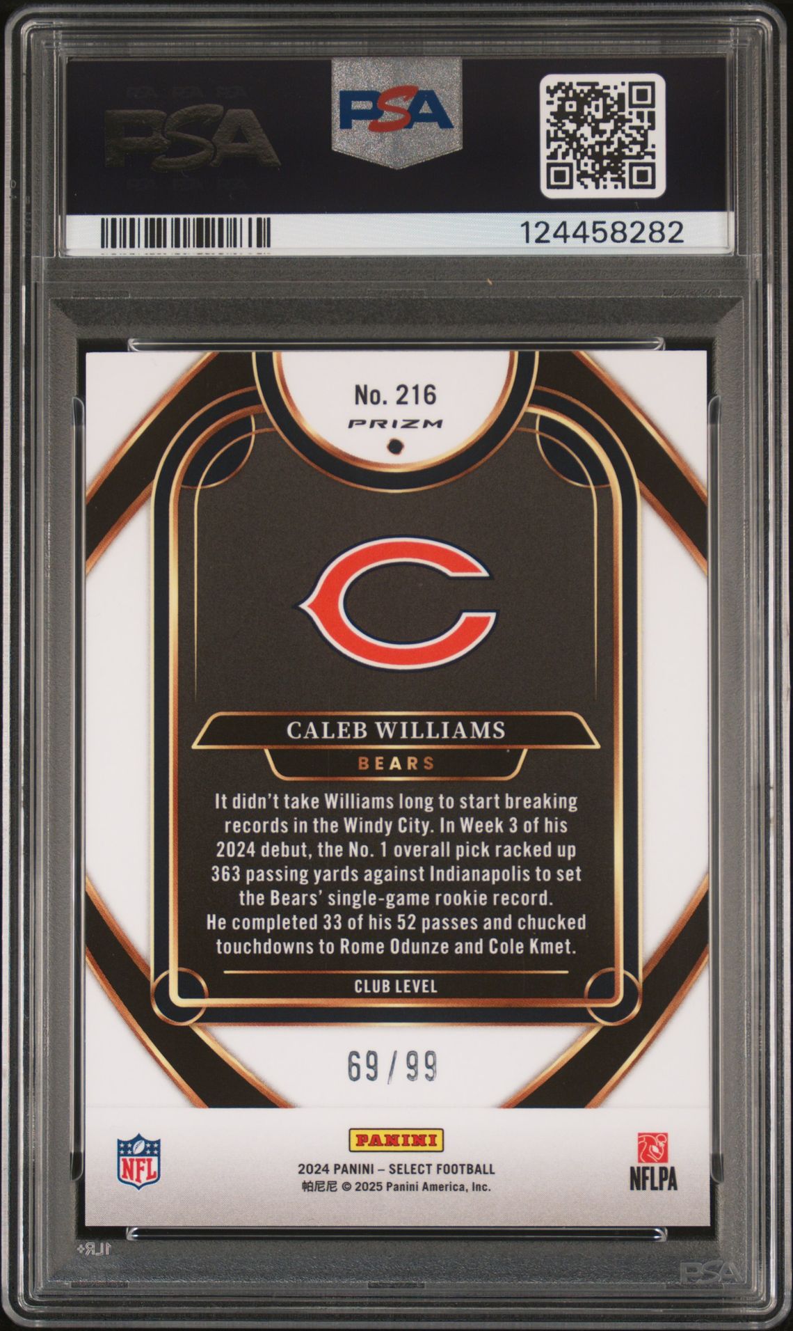 2024 Panini Select Caleb Williams #216 (Blue Prizm) Mint 9 back