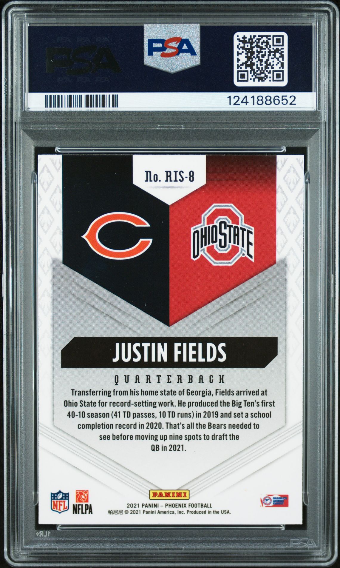 2021 Panini Phoenix Rookie Rising Justin Fields #Ris-8 (Rookie Rising) N0: Authentic back